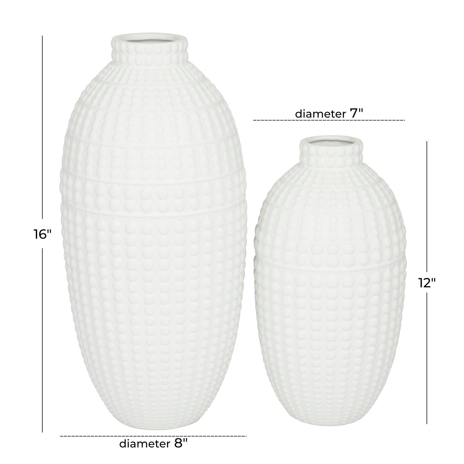 White Stoneware Modern Vase, Set of 2" 16", 12"