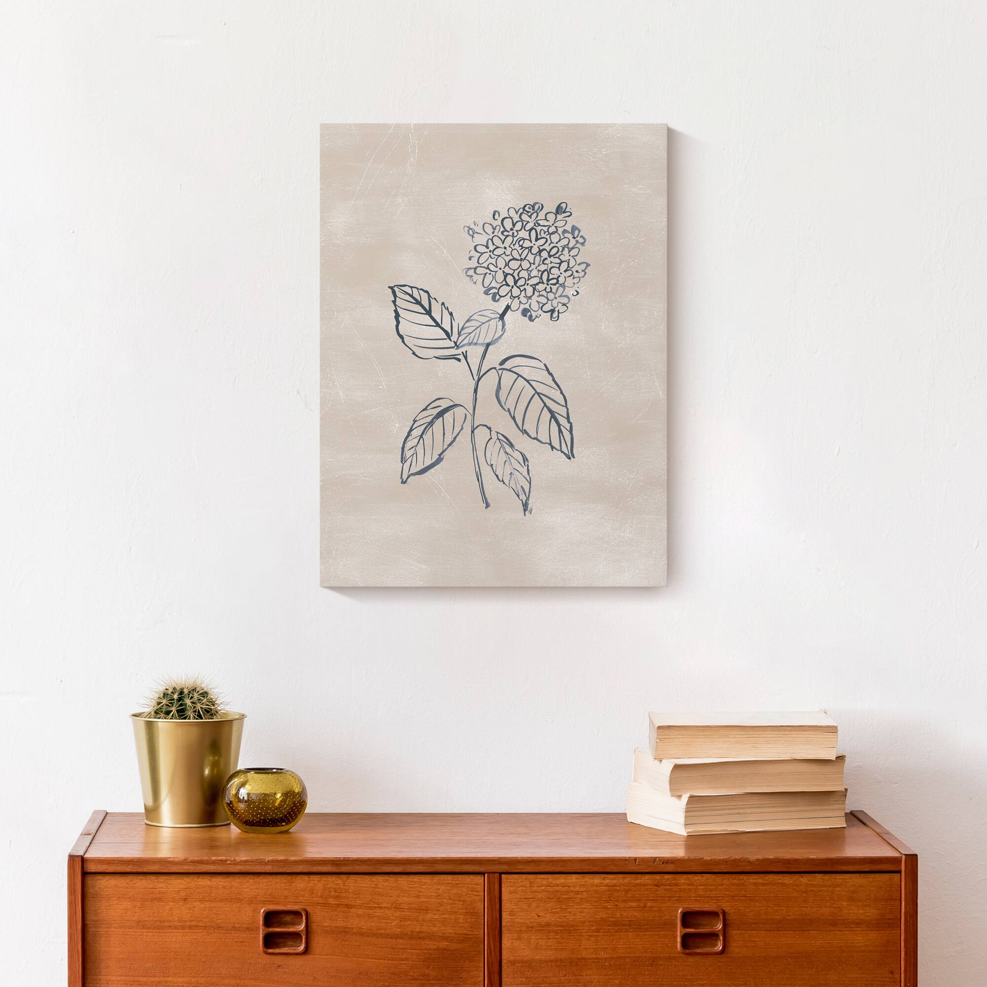 Blye Hydrangea Drawing 12&#x22; x 16&#x22; Canvas Wall Art