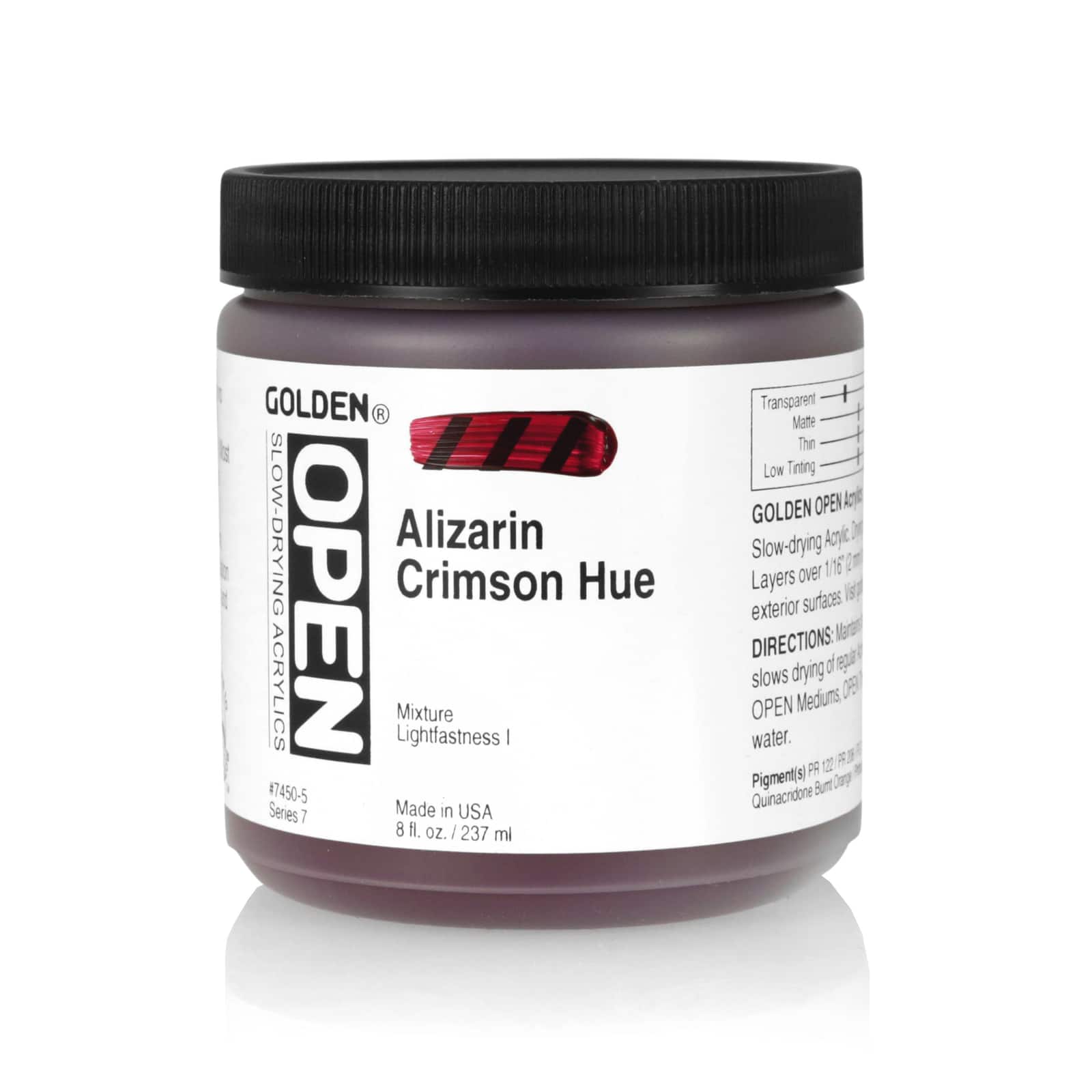 Golden OPEN Slow Drying Acrylics, 8 oz Paint in Alizarin Crimson Hue