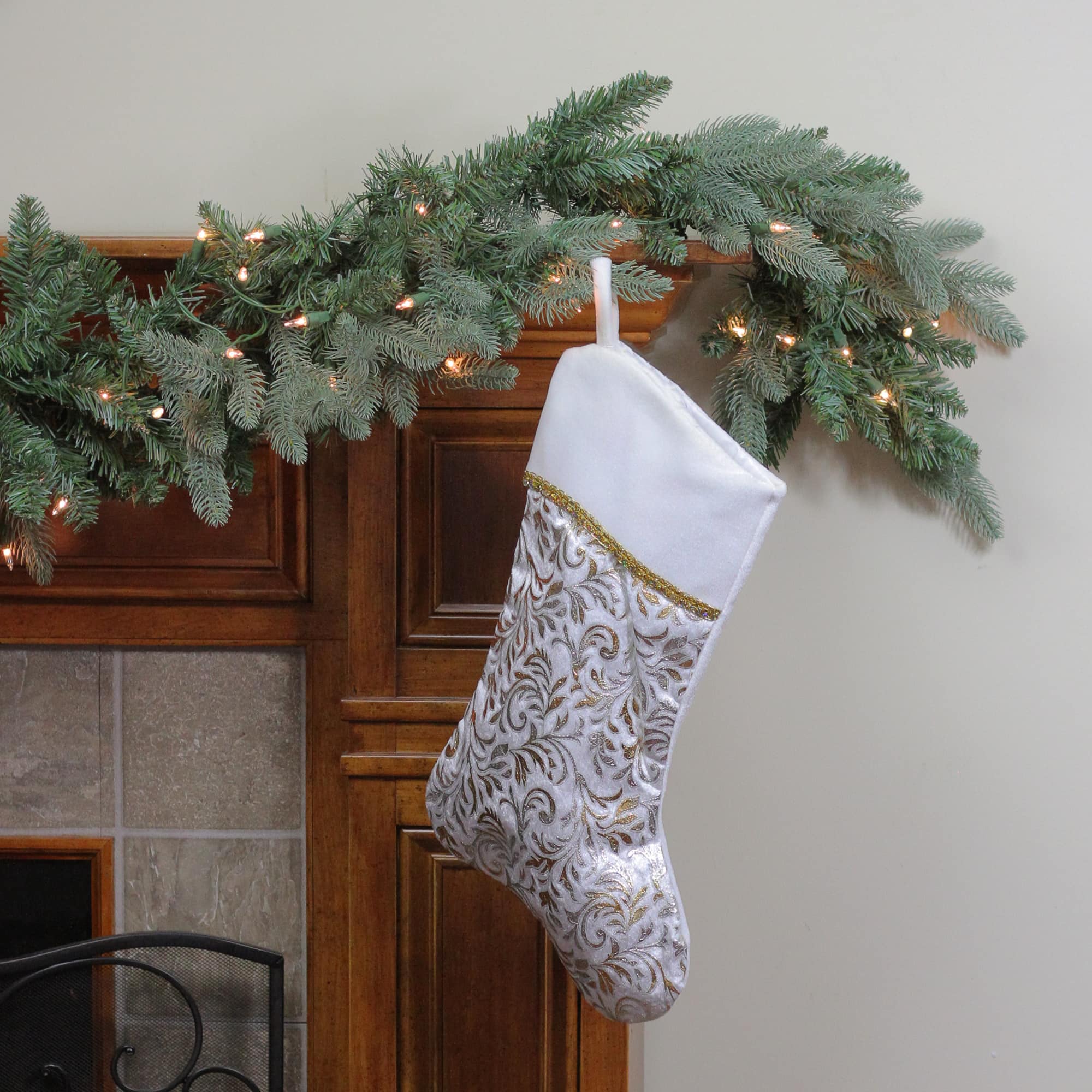20" Two-Toned Metallic Flourish Christmas Stocking, Silver & Gold