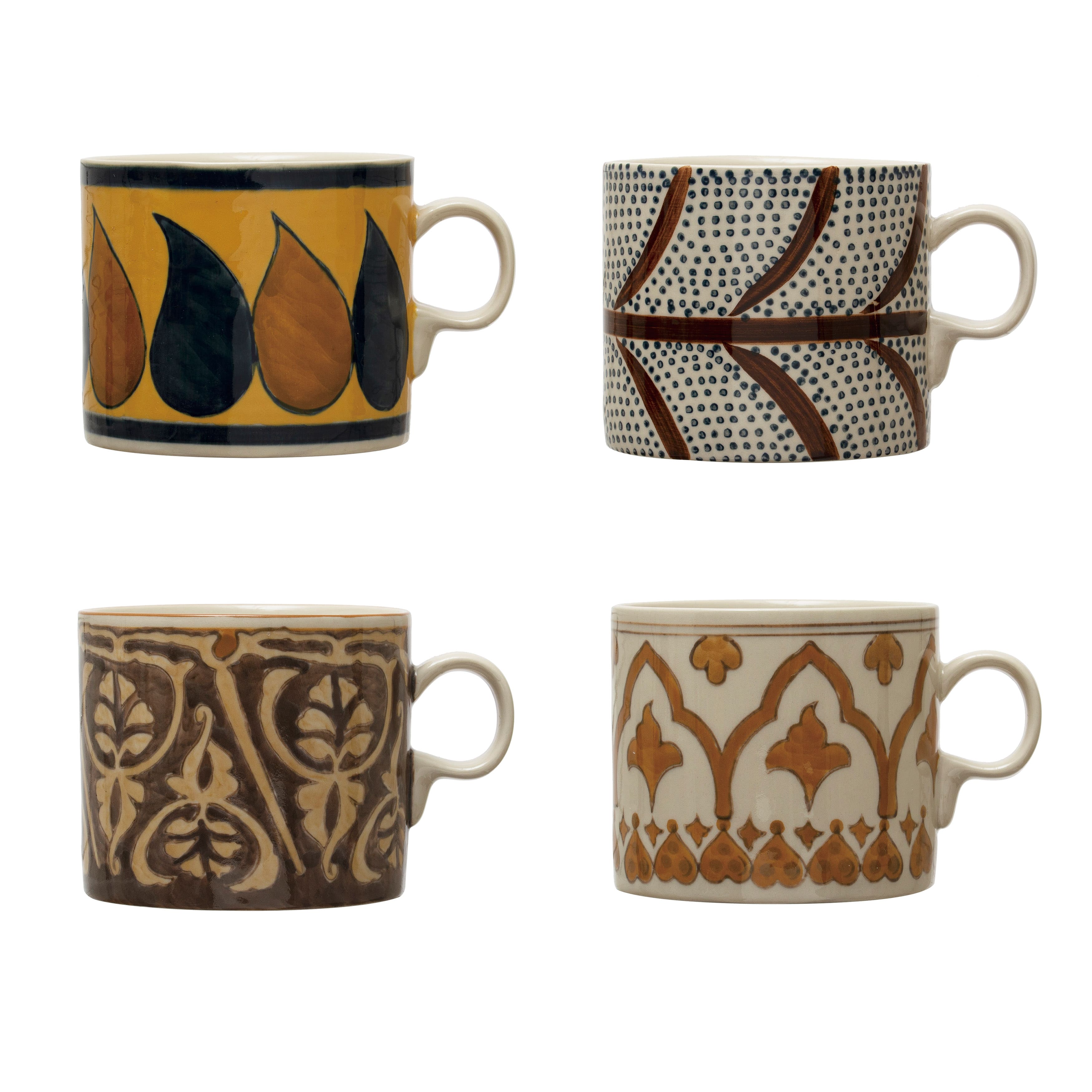 Hello Honey&#xAE; 16oz. Multicolor Hand Painted Stoneware Mug Set with Pattern