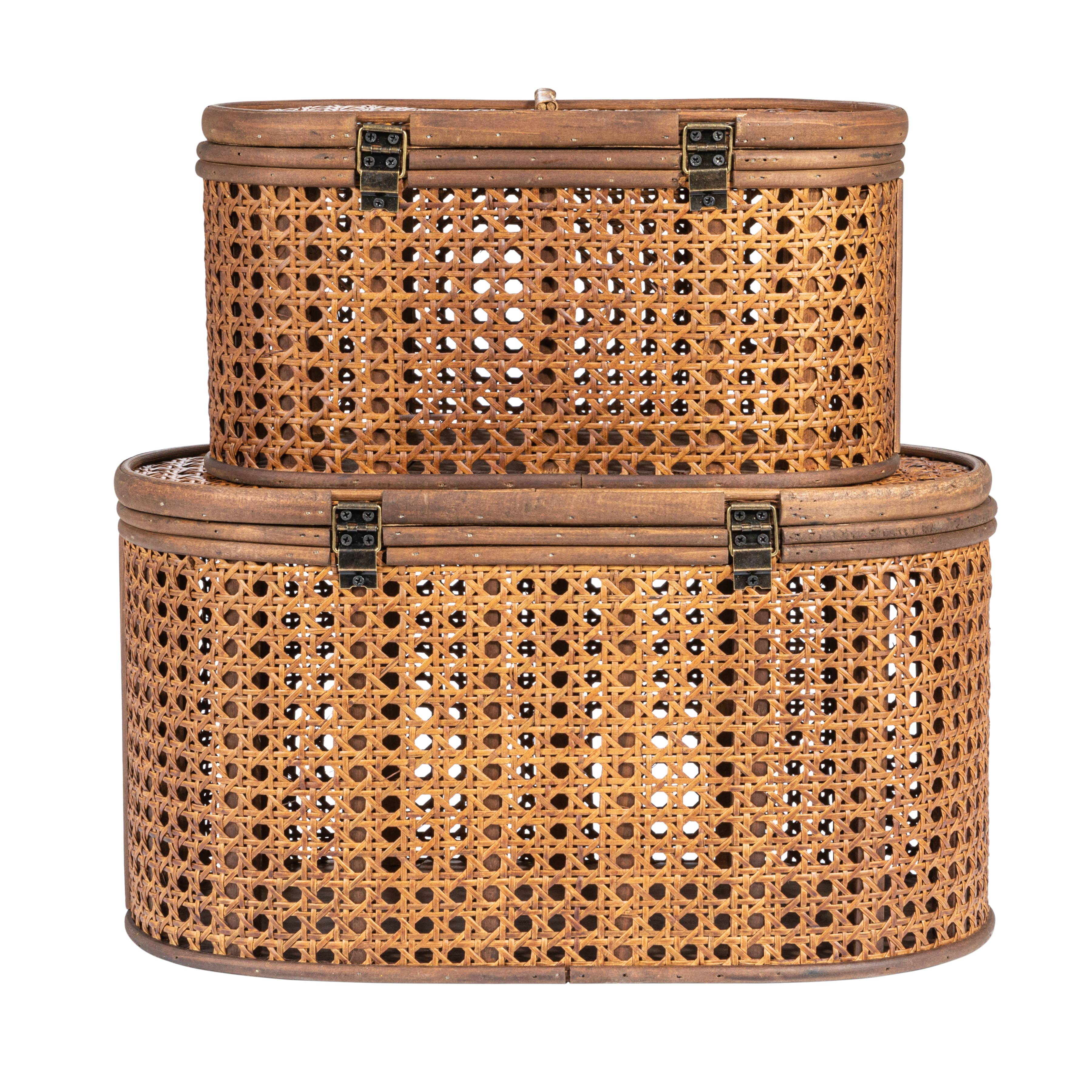 Hello Honey&#xAE; Modern Decorative Oval Woven Rattan Storage Box Set