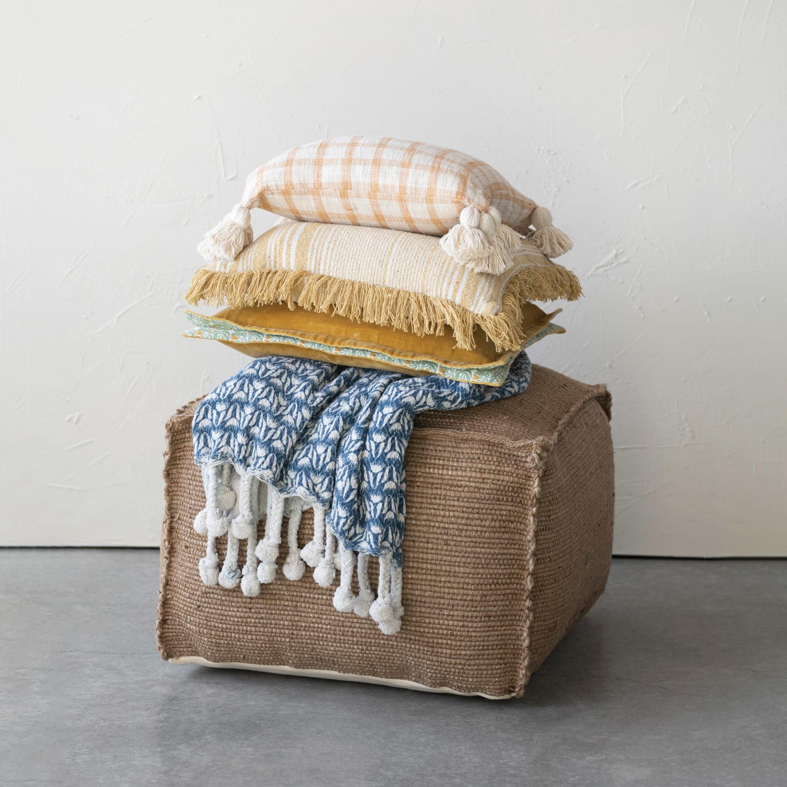 Mustard Cotton Velvet Pillow Cover with Patterned Flanged Edge