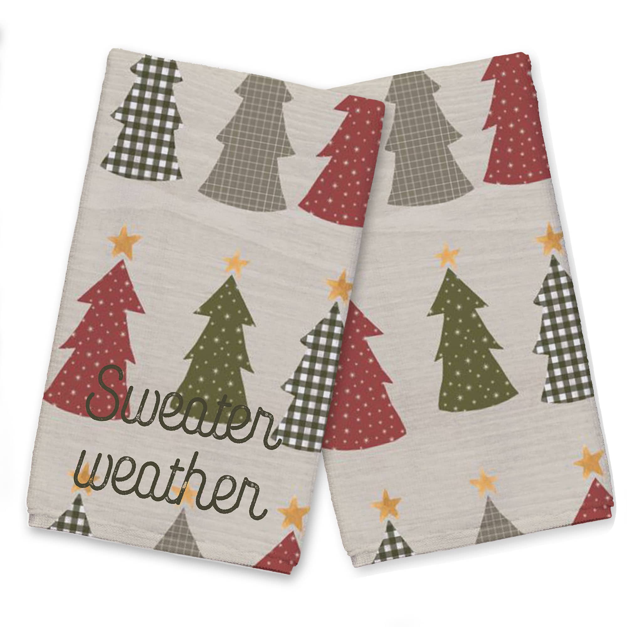 Sweater Weather Cream Tree Pattern Tea Towel Set