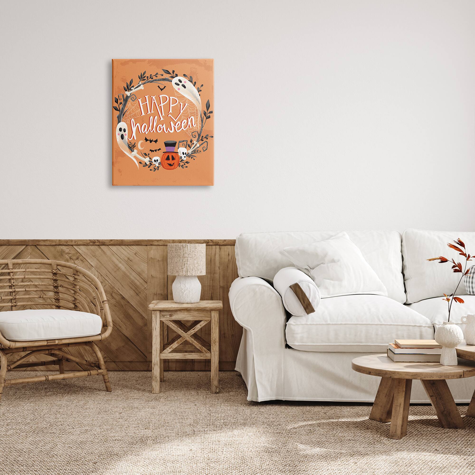Stupell Industries Happy Halloween Ghost Wreath Canvas Wall Art