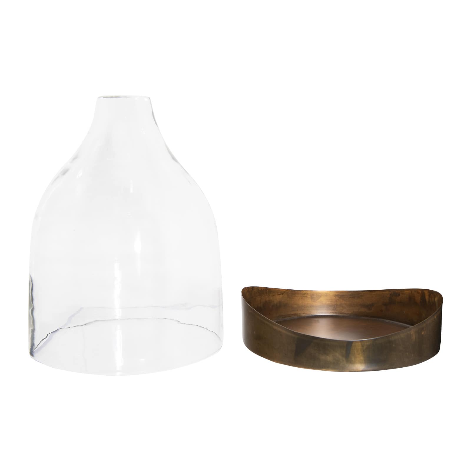 Glass Cloche with Antique Copper Metal Tray