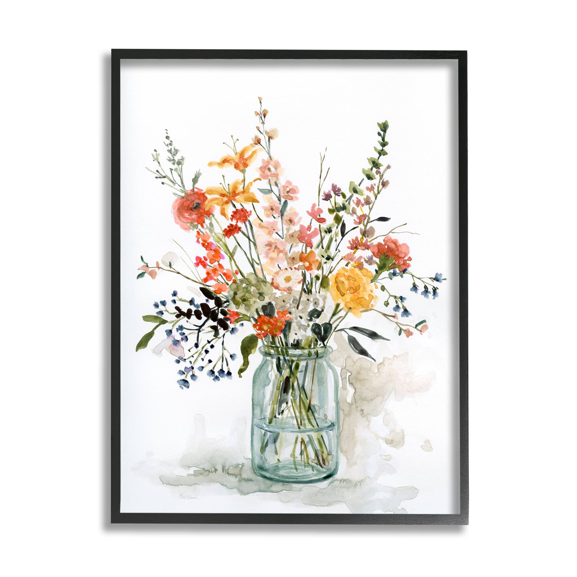 Stupell Industries Warm Summer Meadow Floral Bouquet Still Life Painting Framed Wall Art