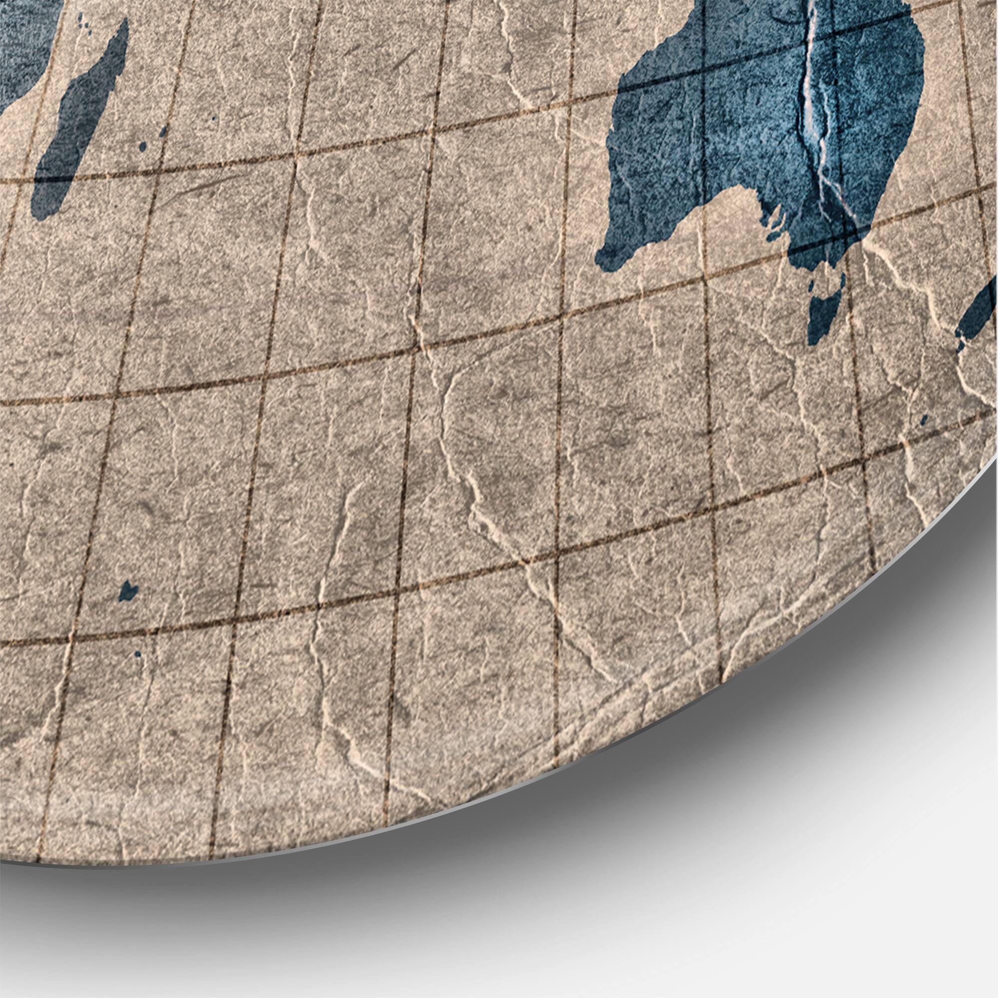 Designart - Ancient Map of The World I - Rustic Metal Circle Wall Art