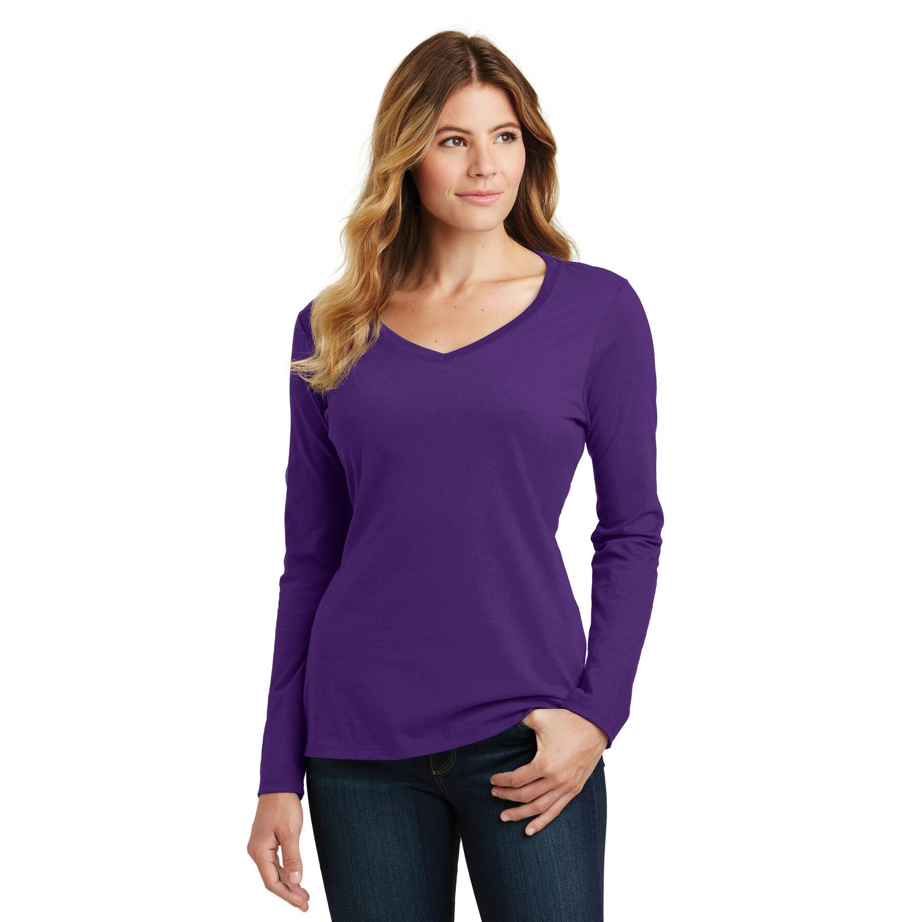Port &#x26; Company&#xAE; Fan Favorite&#x2122; Colors Long Sleeve Ladies V-Neck T-Shirt