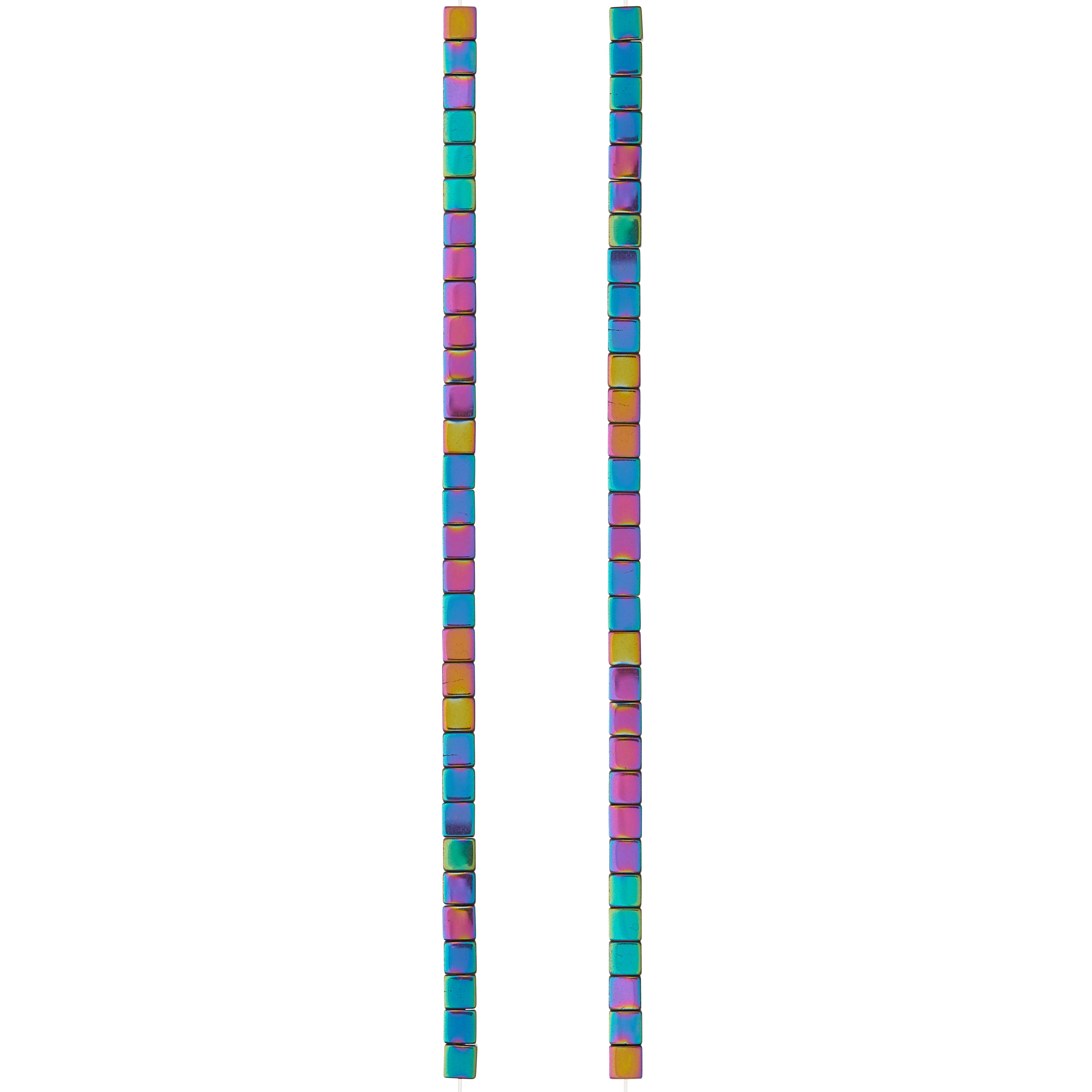 12 Pack:  Multicolor Iridescent Hematite Square Beads, 4mm by Bead Landing&#x2122;