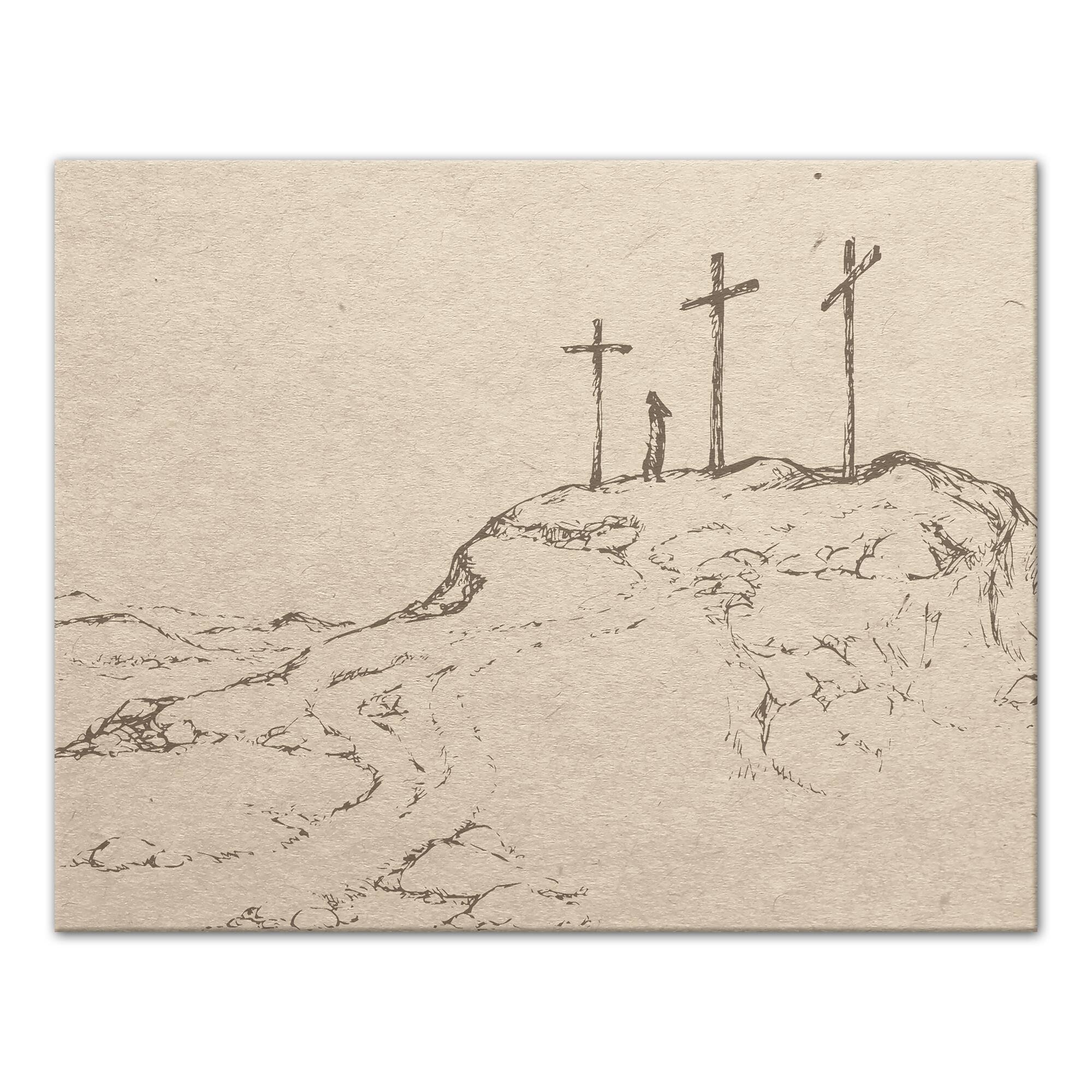 Crosses On Hill Sketch 1 11" x 14" Canvas Wall Art