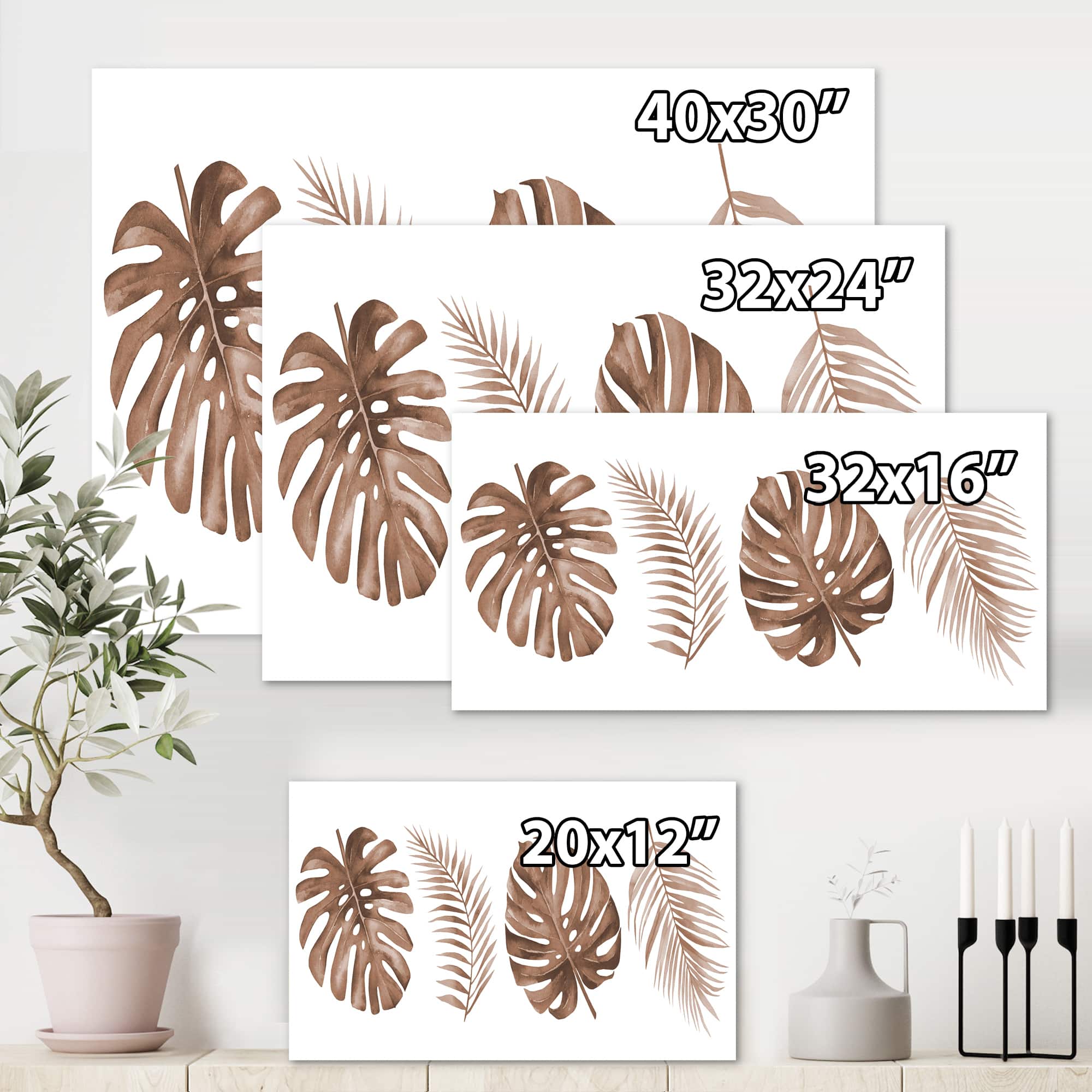 Designart - Tropical Monstera and Palm Leaf In Terracotta - Traditional Canvas Wall Art Print