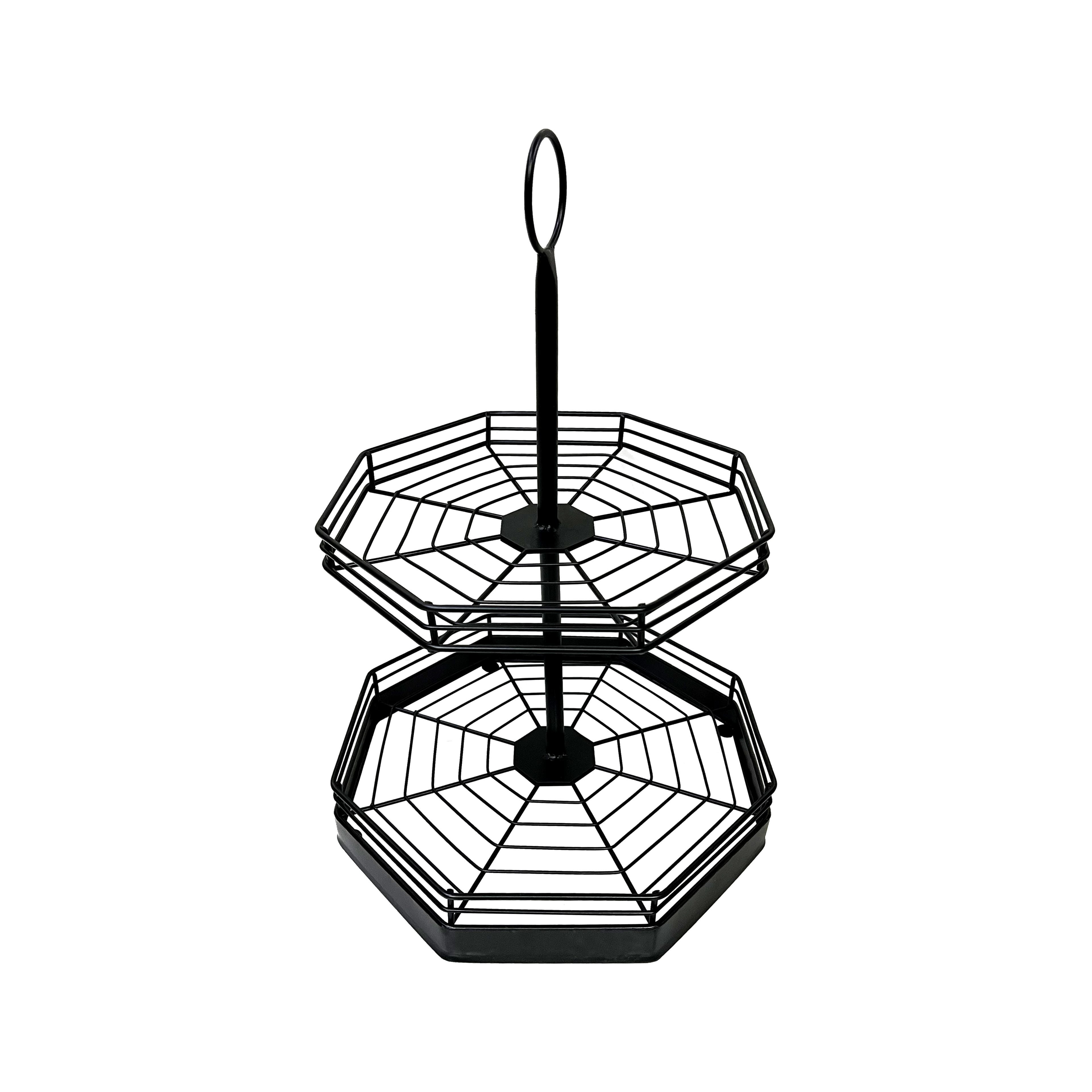 16.75&#x22; Black Spiderweb Metal Two-Tiered Tray by Celebrate It&#x2122;