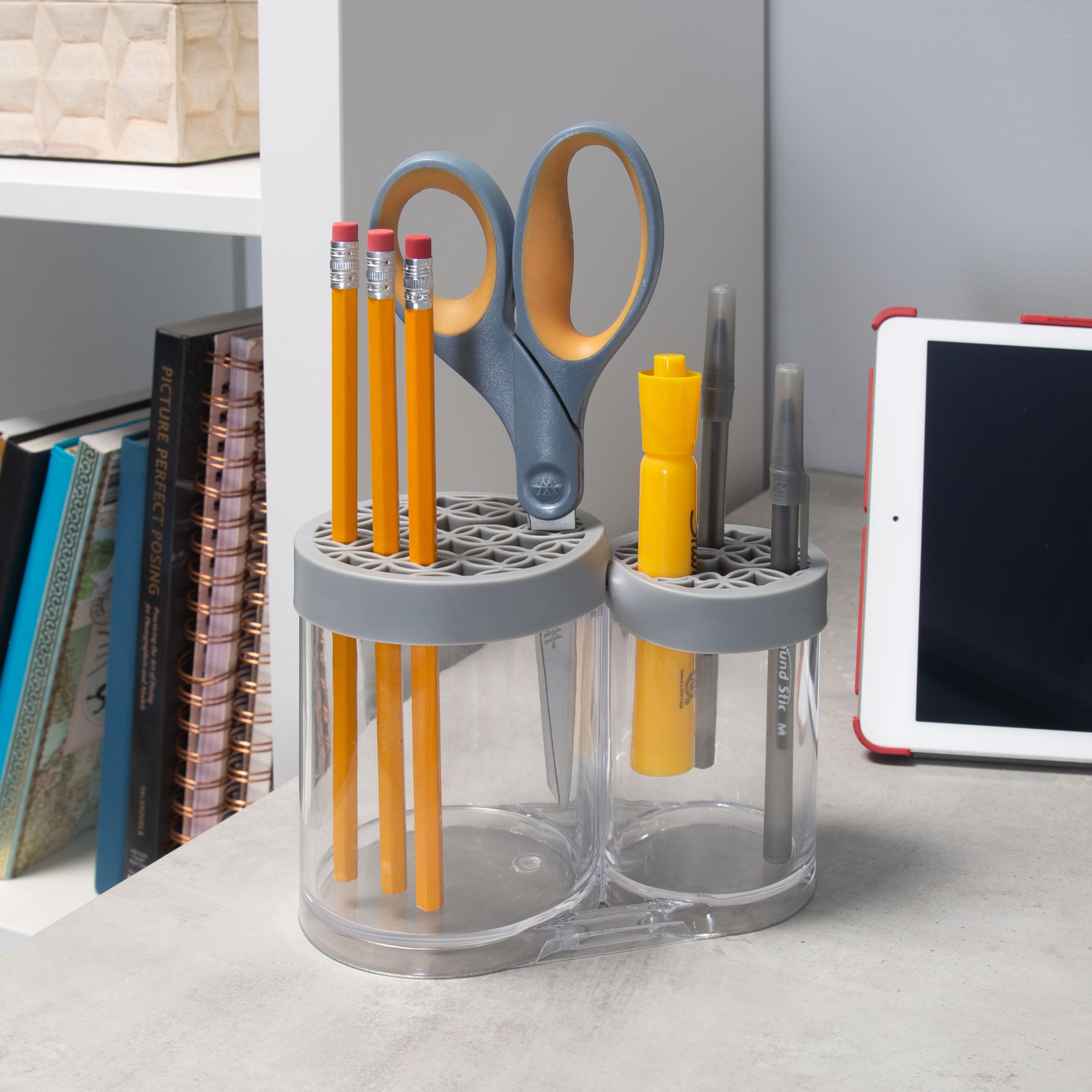 Simplify Gray 2 Compartment Cosmetic Brush Holder