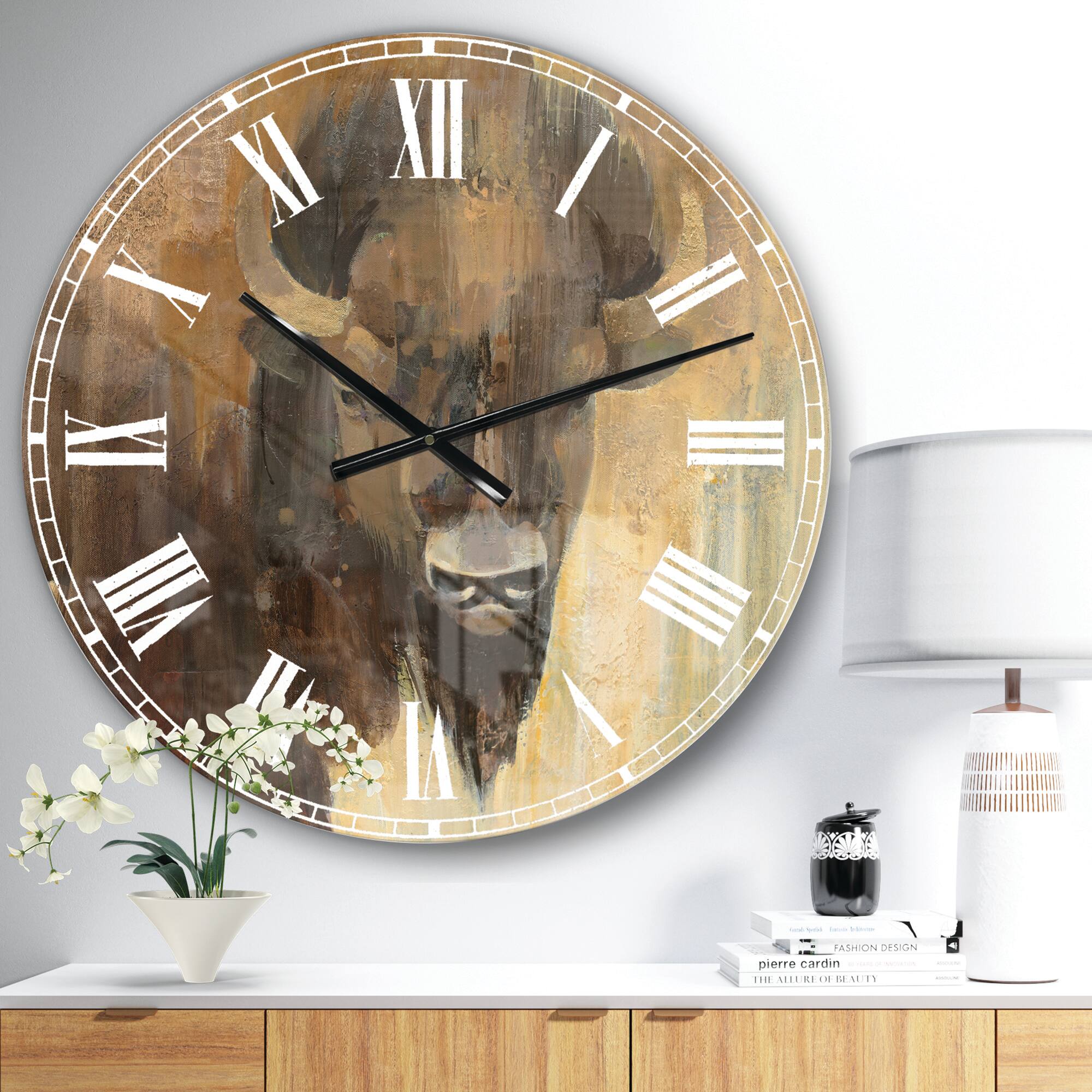 Designart Into the Wild Gold Buffalo Farmhouse Wall Clock