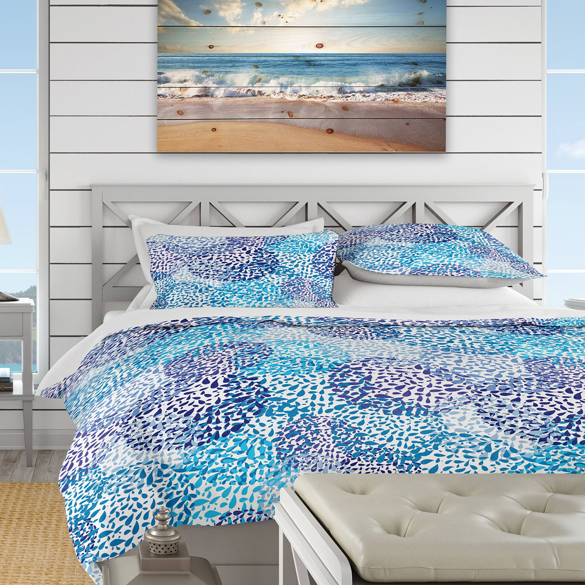 Designart &#x27;Sea Motif Pattern&#x27; Nautical &#x26; Coastal Bedding Set - Duvet Cover &#x26; Shams