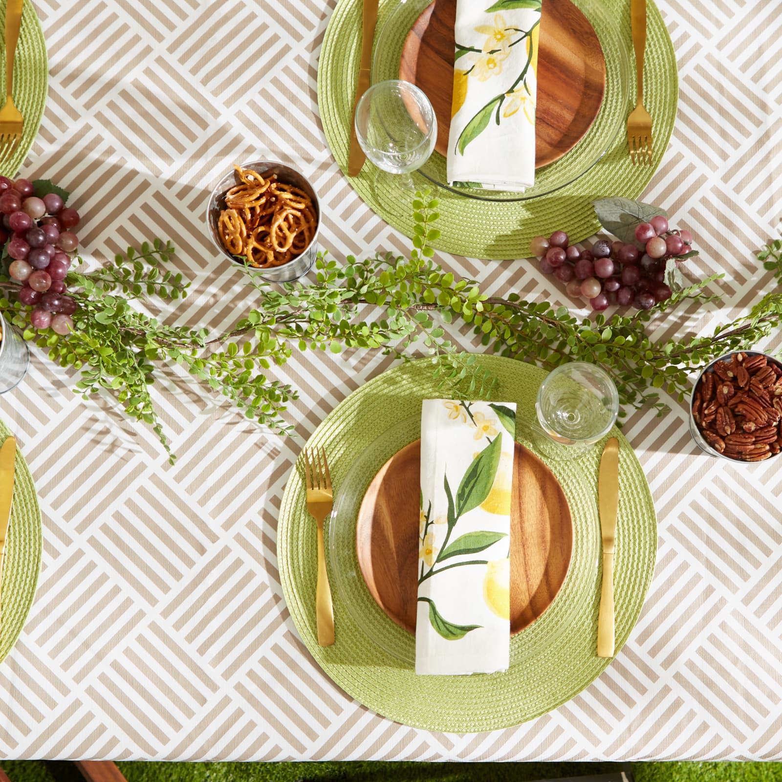 Stone Grid Vinyl Tablecloth 60&#x22; x 102&#x22;