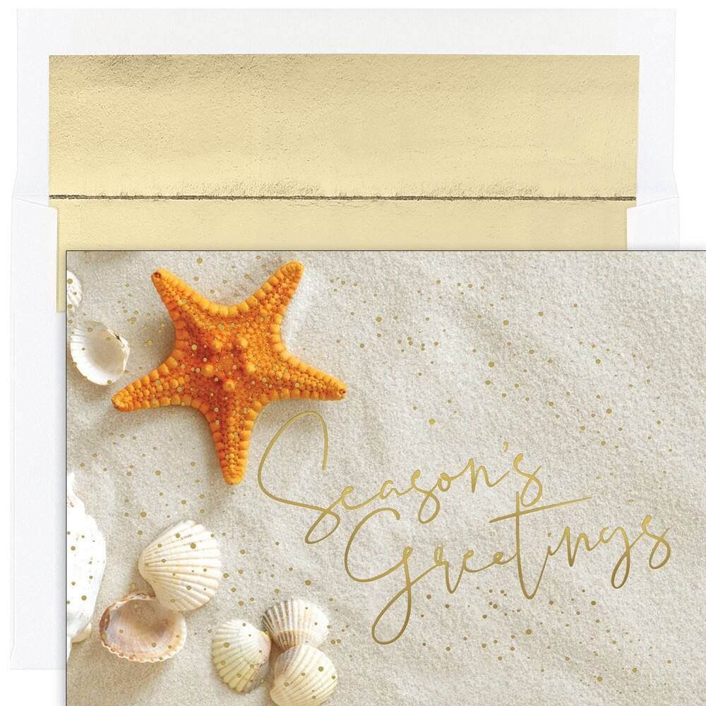JAM Paper 5" x 7" Starfish Seasons Greetings Cards & Envelopes Set