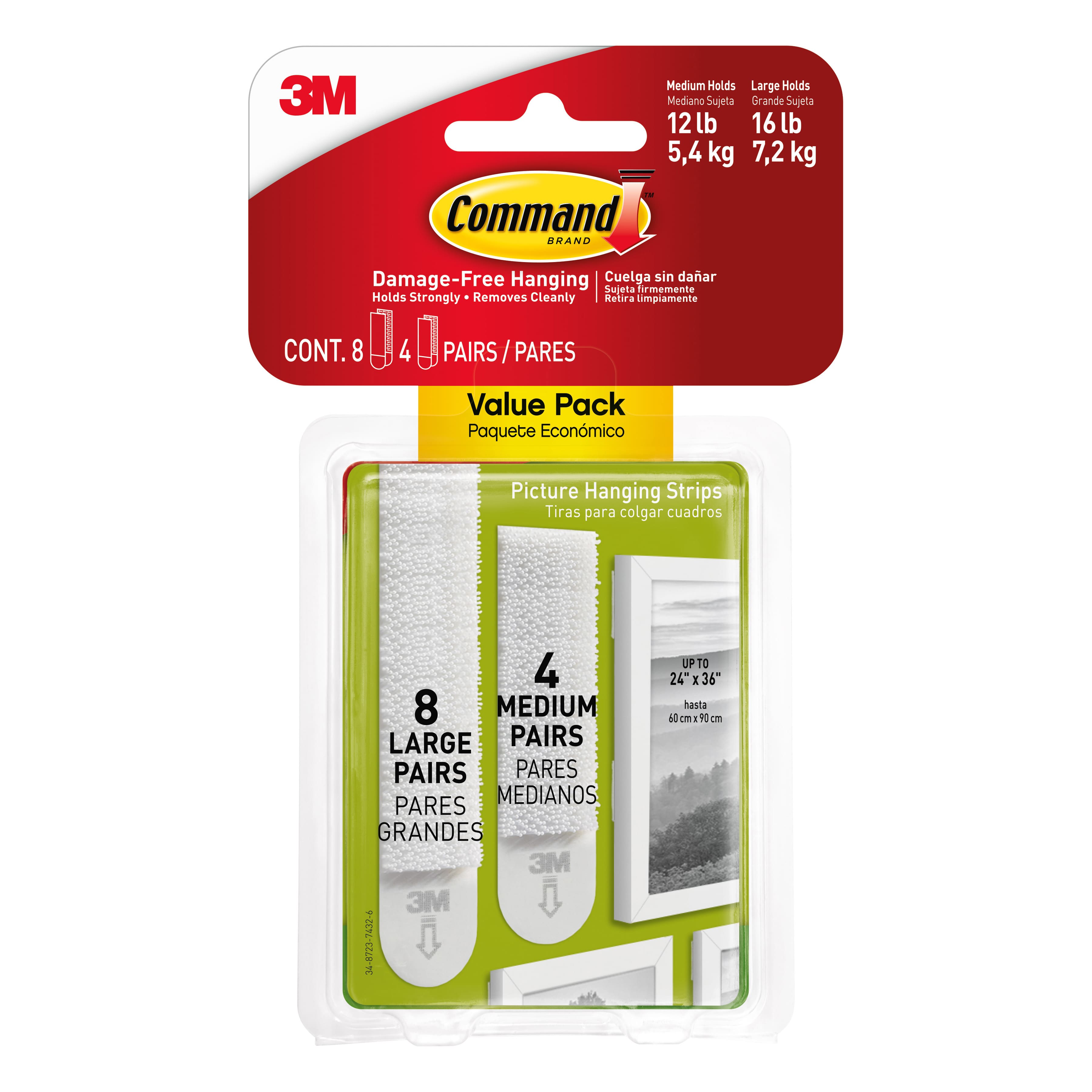 3M Command 12ct Pack Picture & Frame Hanging Strips Sets Medium Size White 
