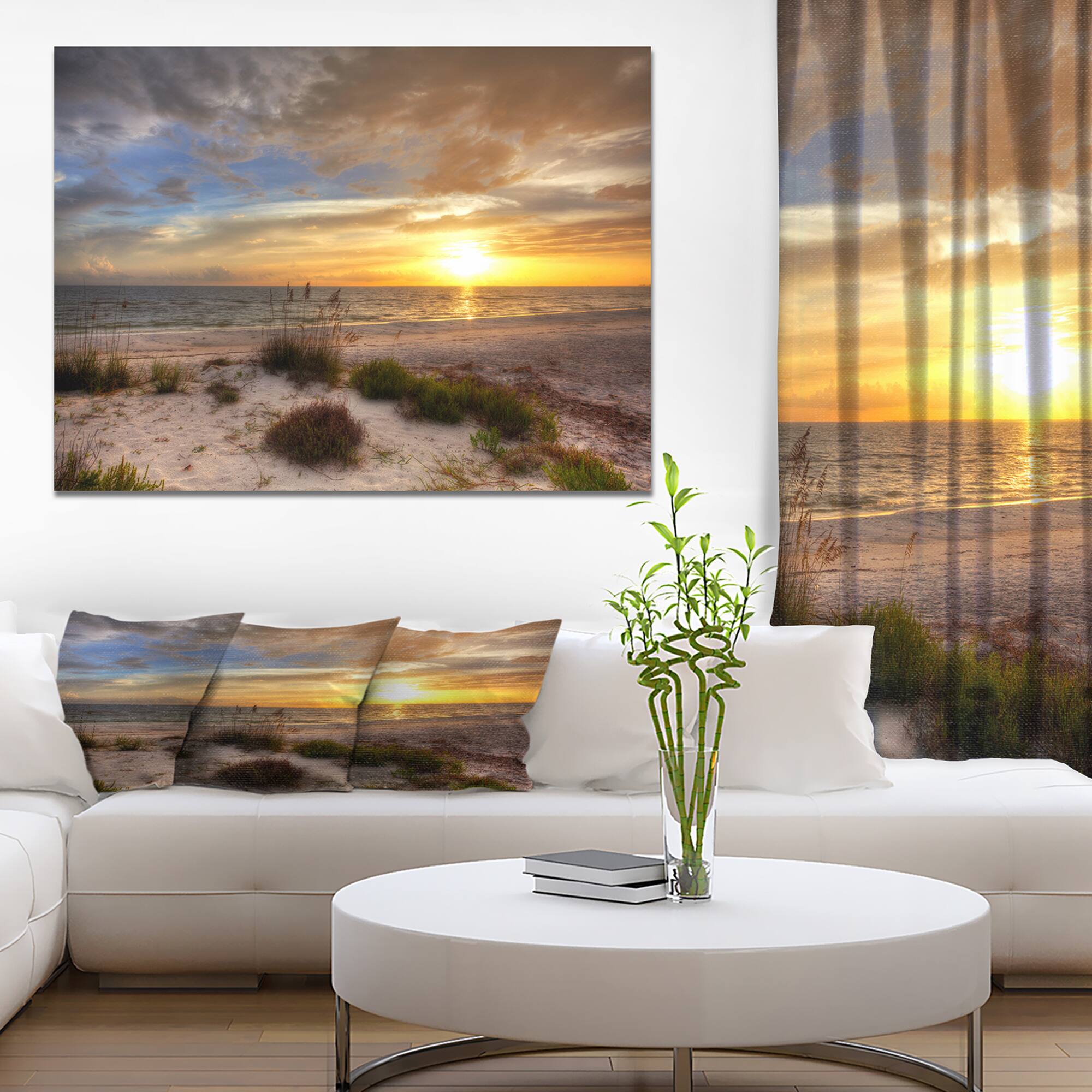 Designart - Sandy Beach with sunset - Sea & Shore Photography on wrapped Canvas