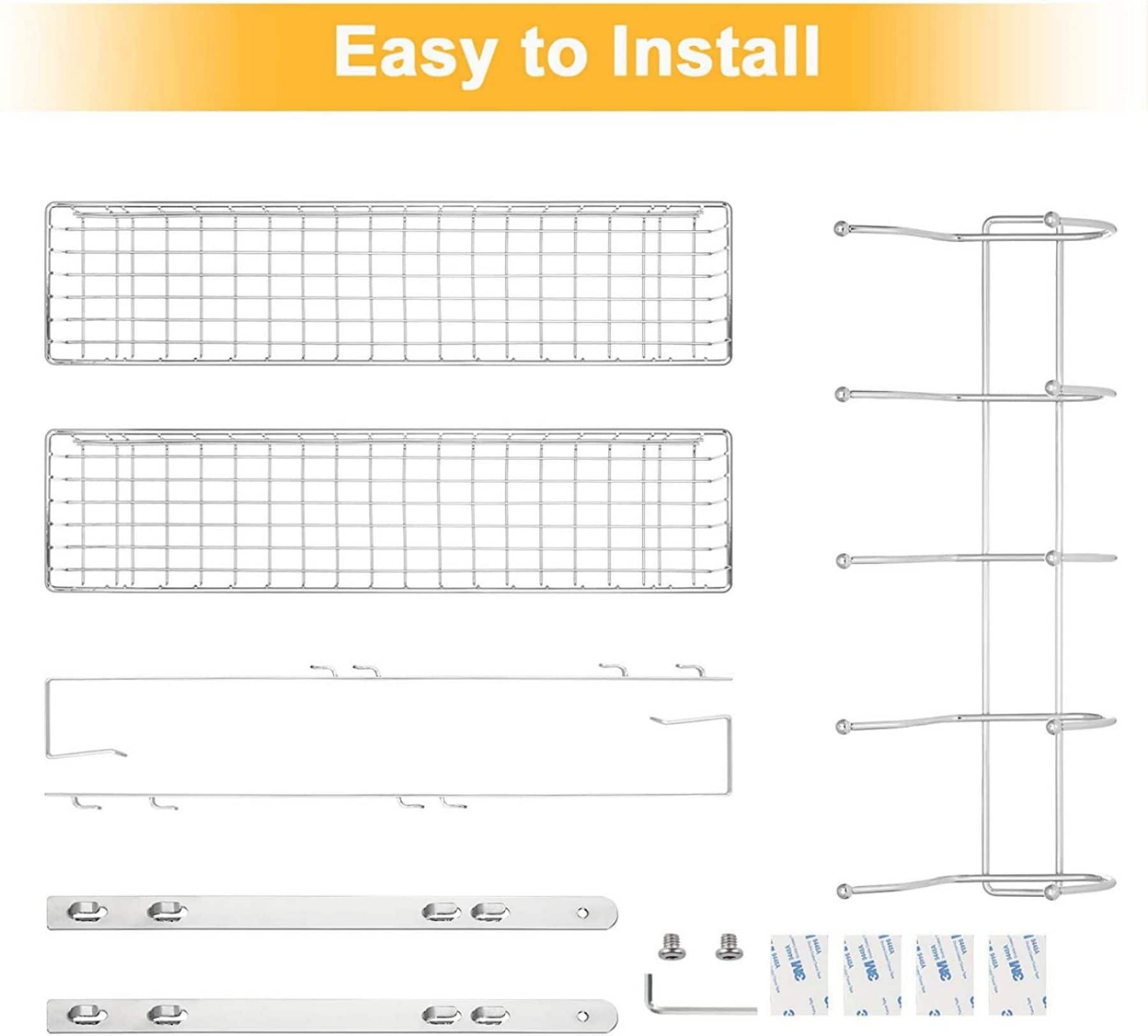 NEX&#x2122; 24&#x22; Silver Over the Door Basket Rack with Hooks