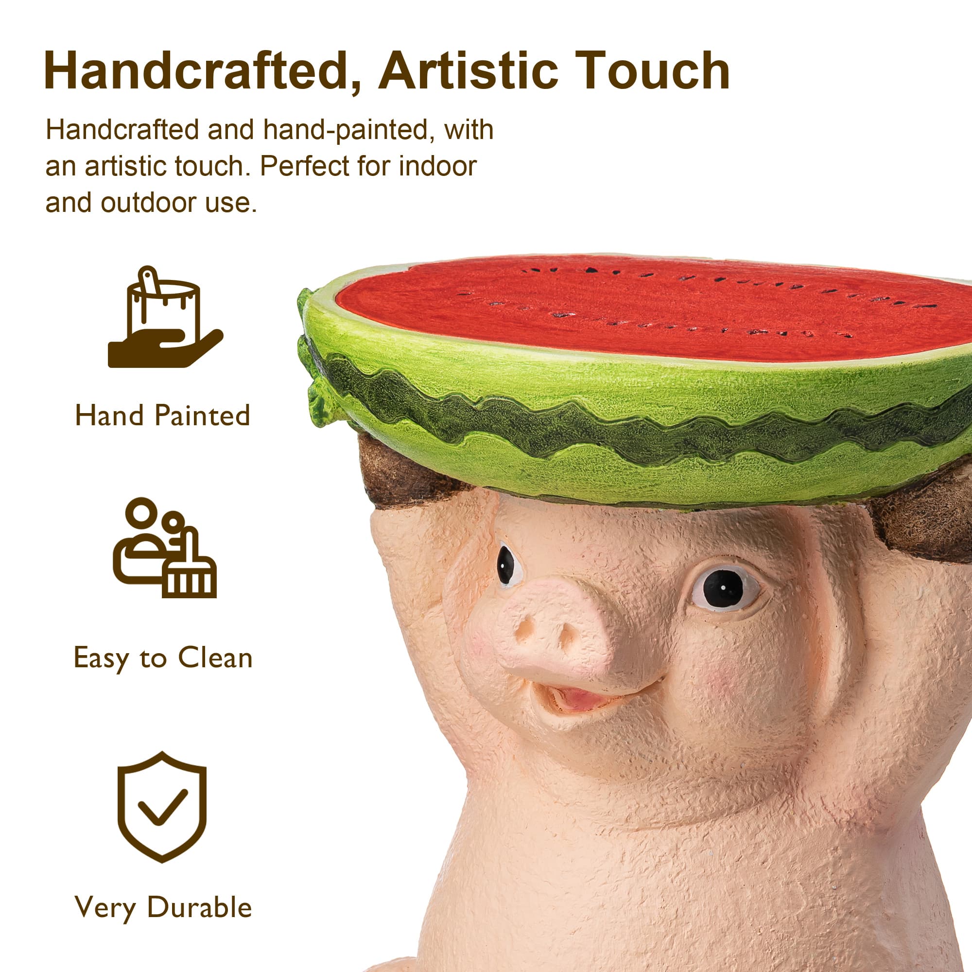 Glitzhome&#xAE; 12.5&#x22; Pig Holding a Watermelon Decorative Garden Stool