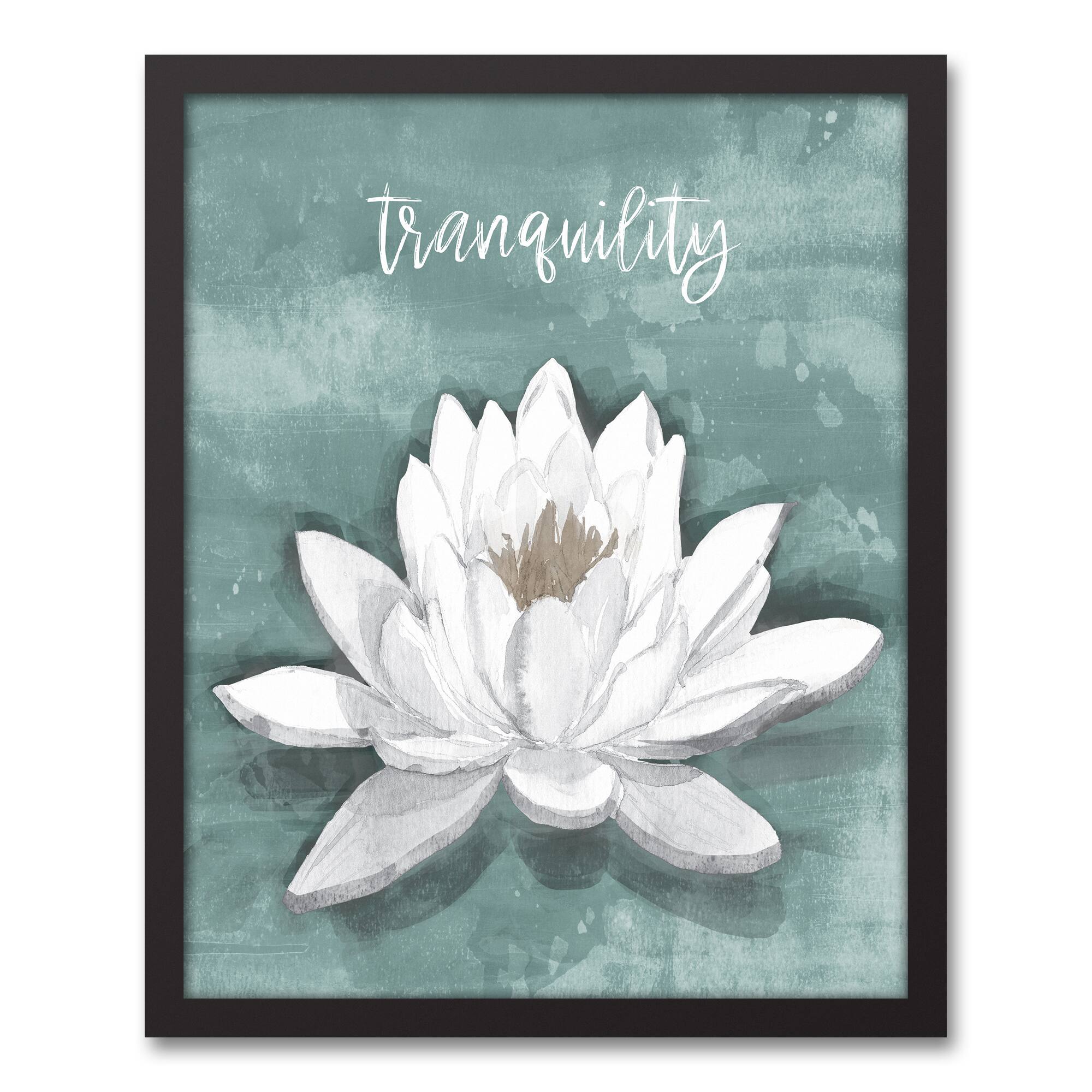 Teal & White Tranquility Flower Black Framed Canvas