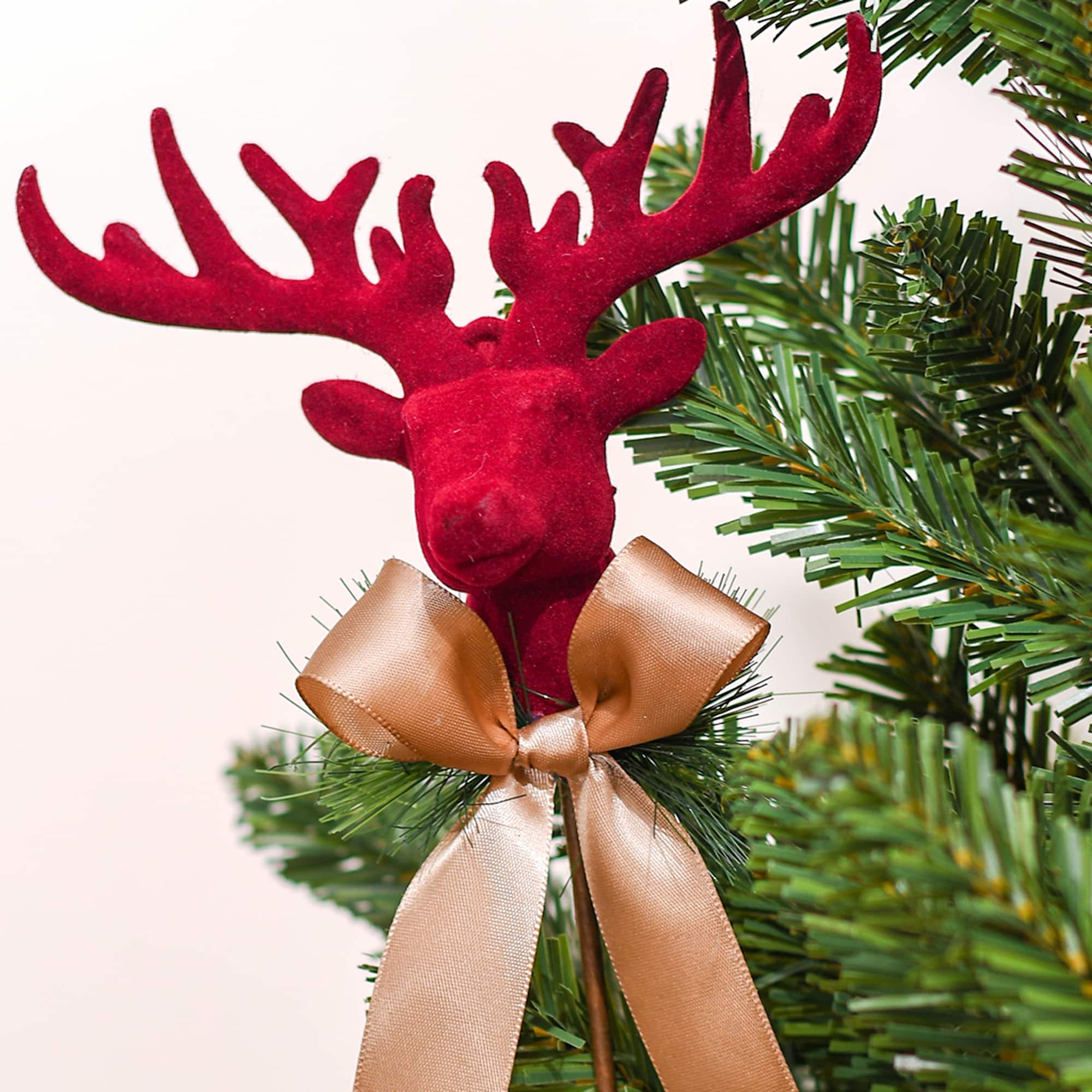 11.75&#x22; Red Flocked Reindeer &#x26; Gold Bow Pick by Ashland&#xAE;