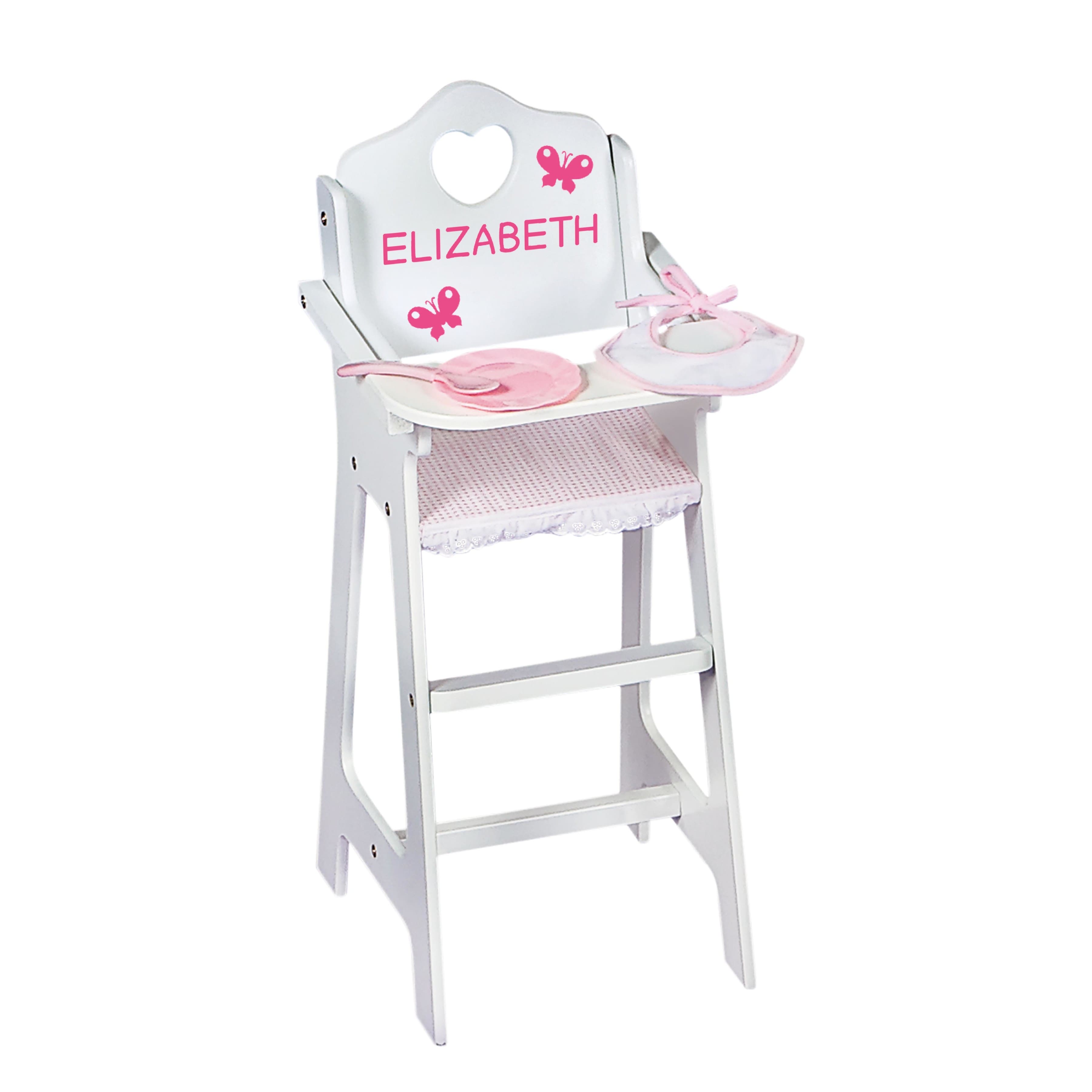 Badger Basket White &#x26; Pink Gingham Doll High Chair with Accessories