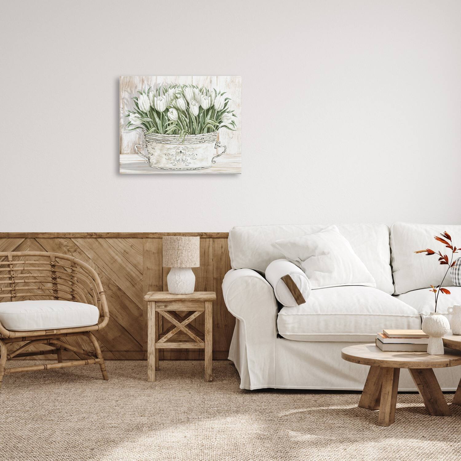 Stupell Industries Fresh White Tulip Flowers Vintage Canvas Wall Art