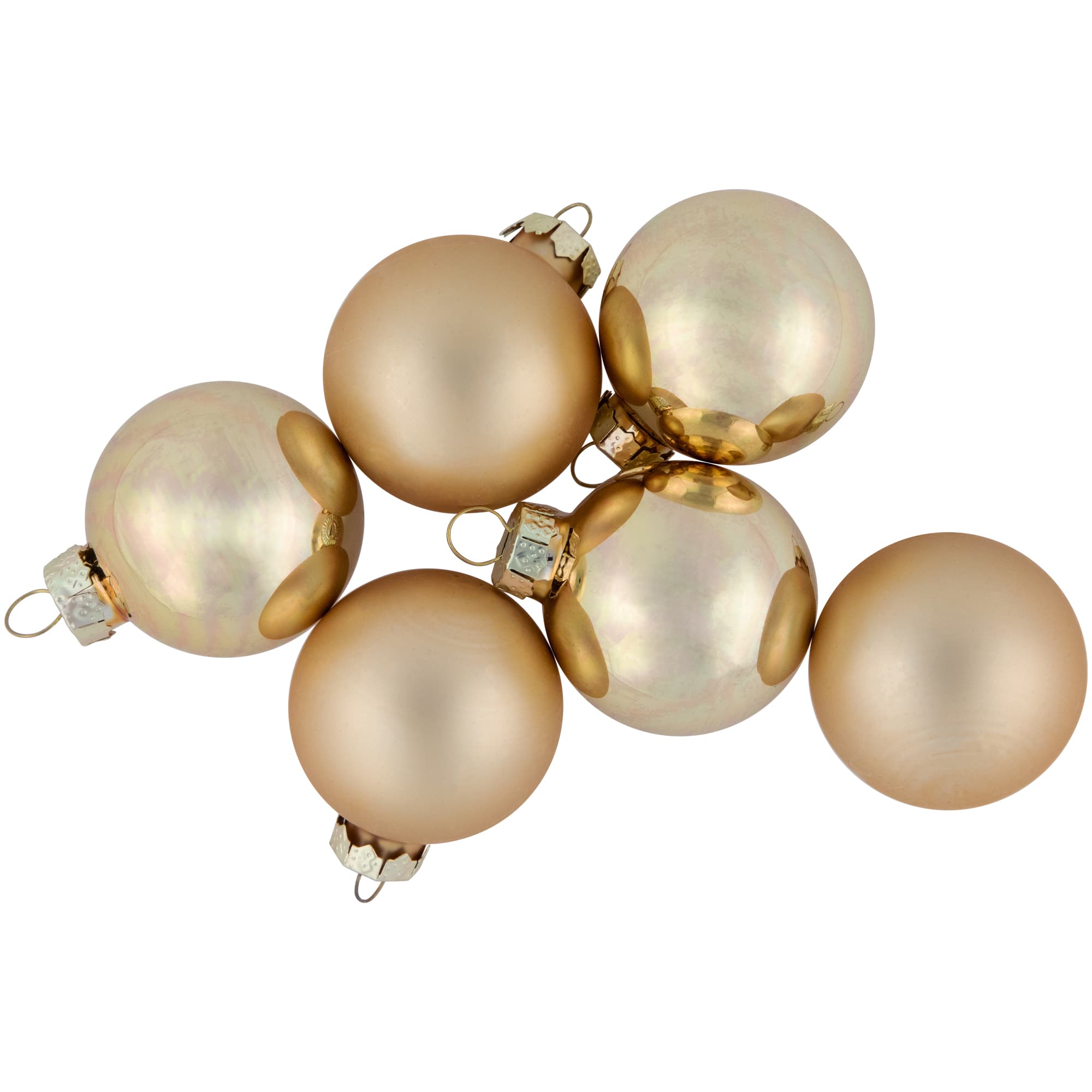 10ct. 1.75&#x22; Champagne Gold Shiny and Matte Glass Christmas Ball Ornaments