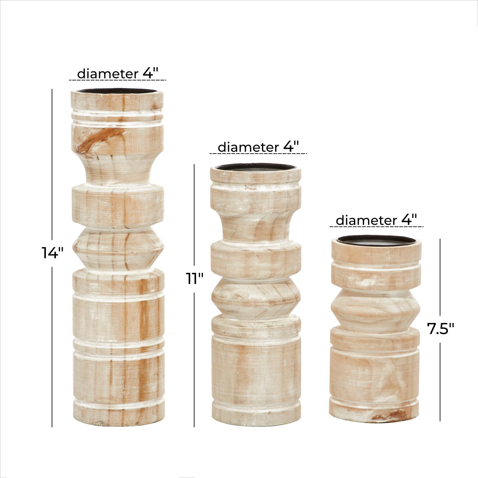 Brown Wood Natural Candle Holder Set