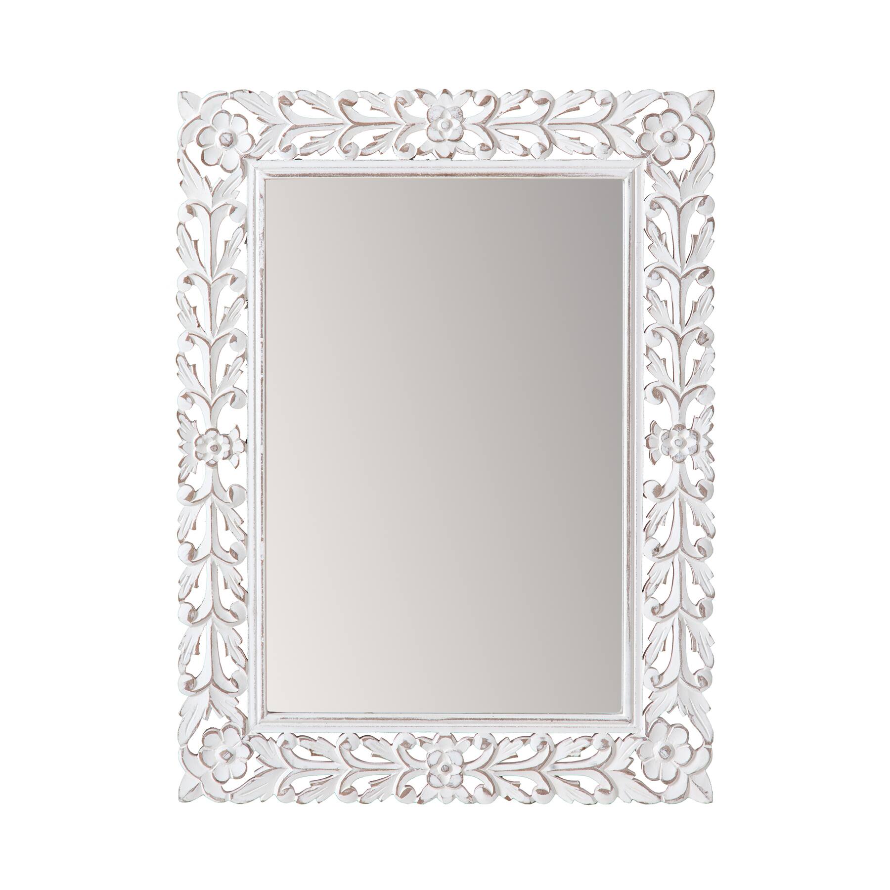 Habitat Calie 24" Distressed White Mirror with Carved Floral Frame