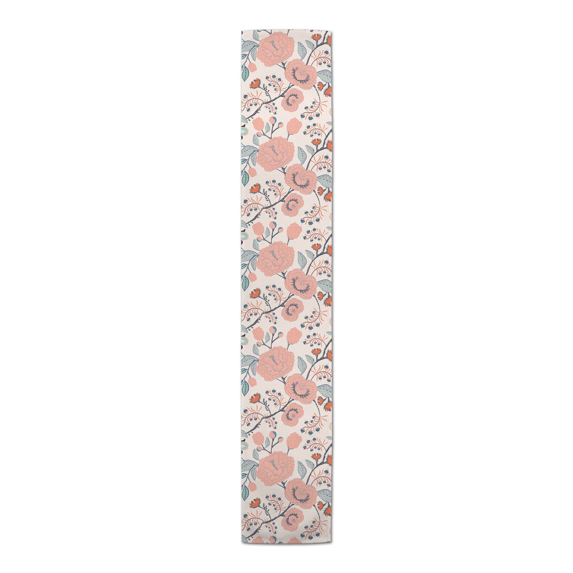 Pink Navy Floral 16" x 72" Cotton Twill Runner