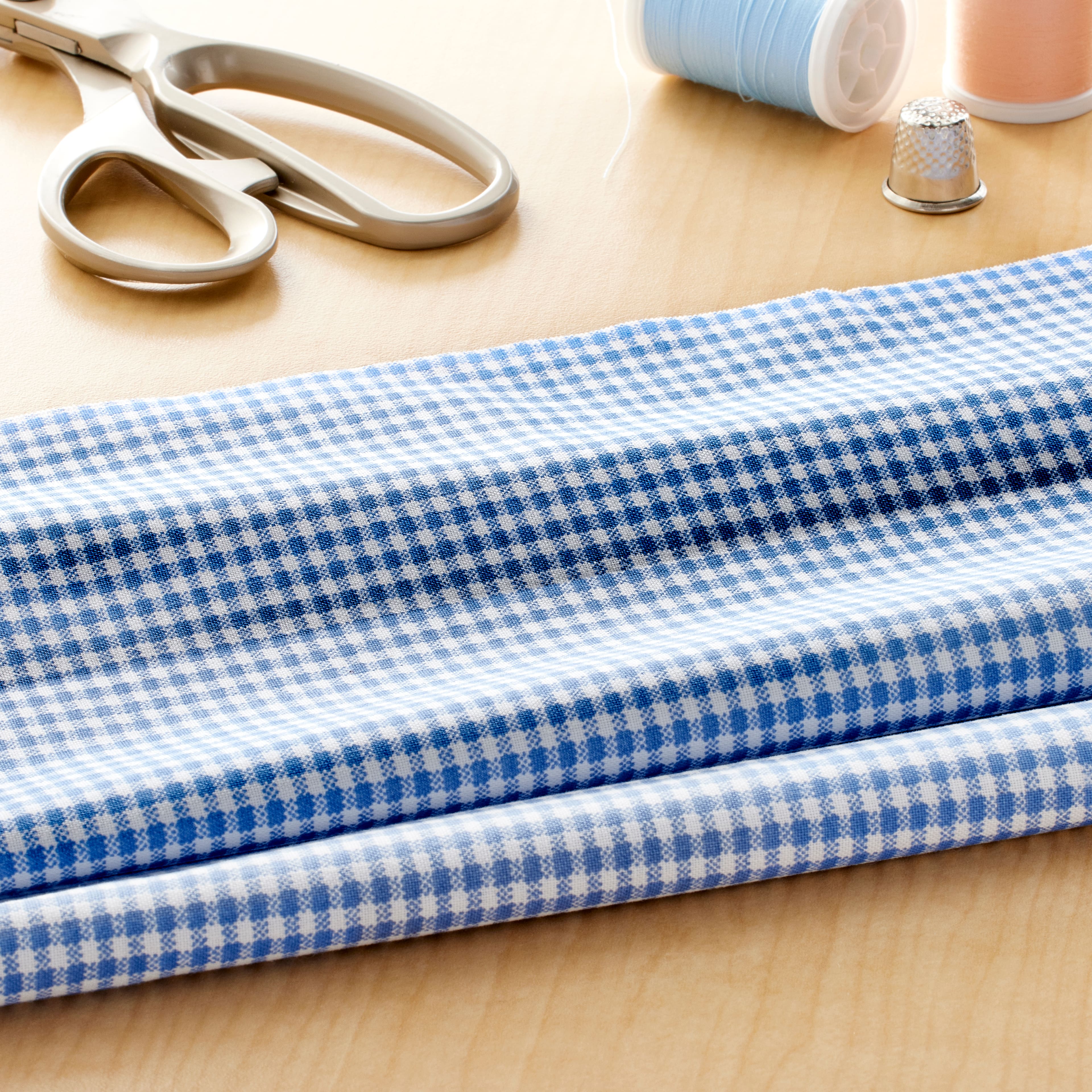 Blue & White Plaid Cotton Fabric by Loops & Threads™