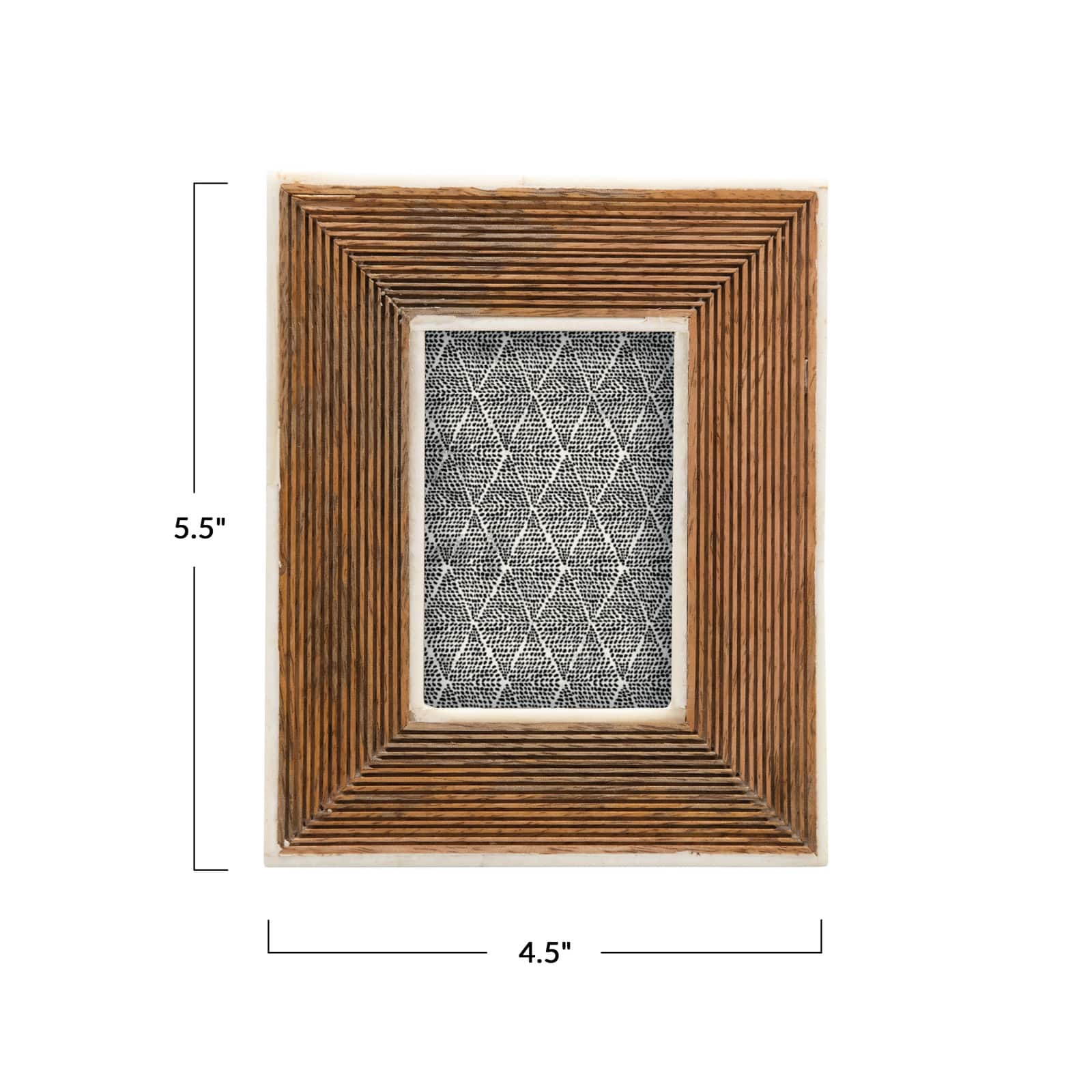Hand-Carved Mango Wood 3&#x22; x 4&#x22; Tabletop Frame with Bone Border