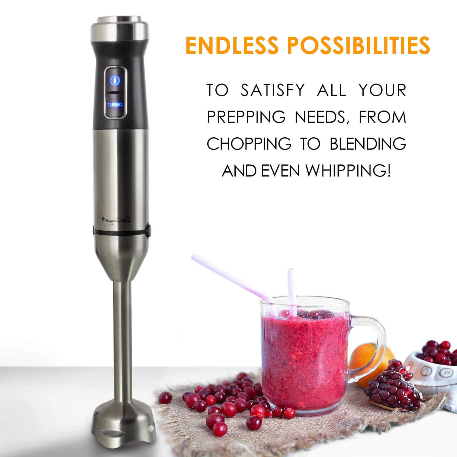 MegaChef 4 in 1 Multipurpose Immersion Hand Blender With Speed Control &#x26; Accessories