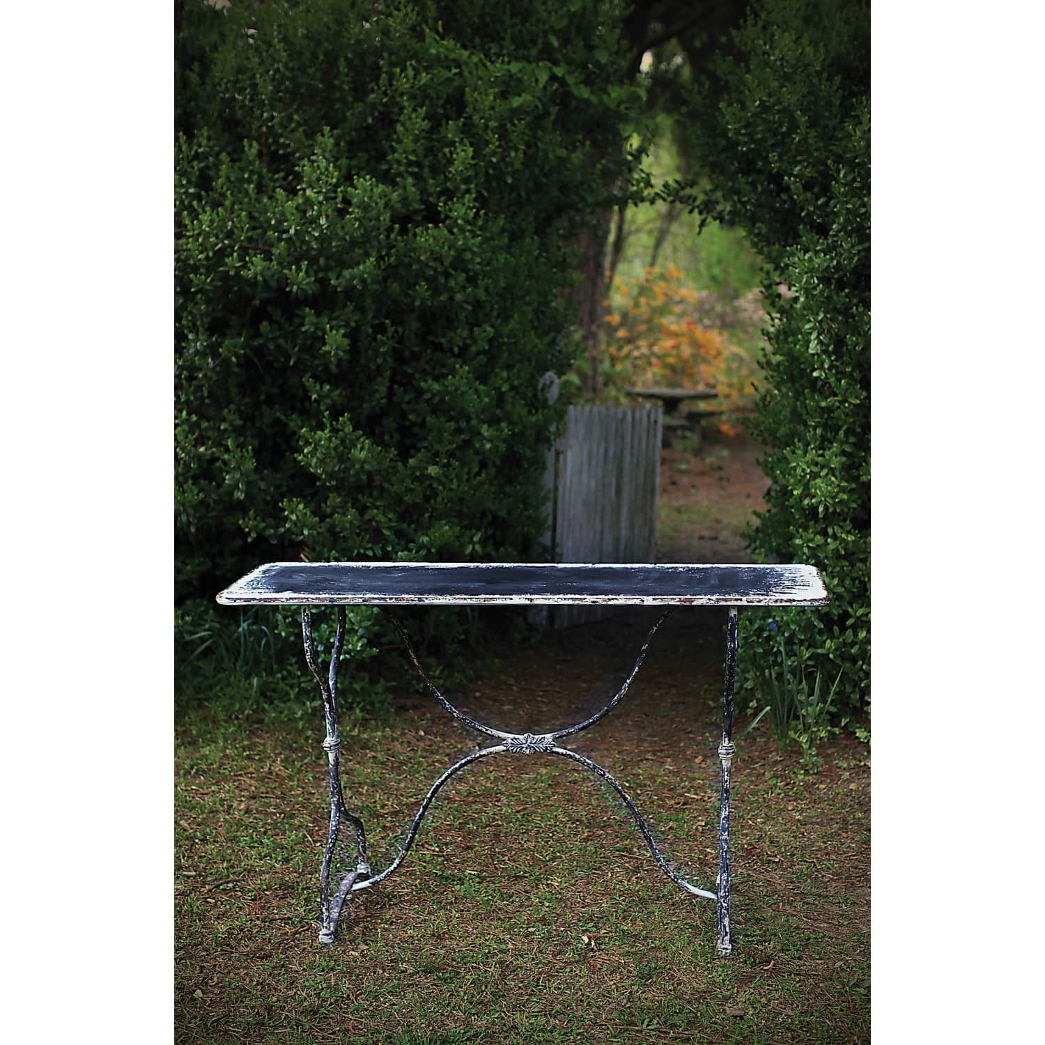 Hello Honey&#xAE; 5ft. Vintage Distressed Black &#x26; White Metal Sofa Table