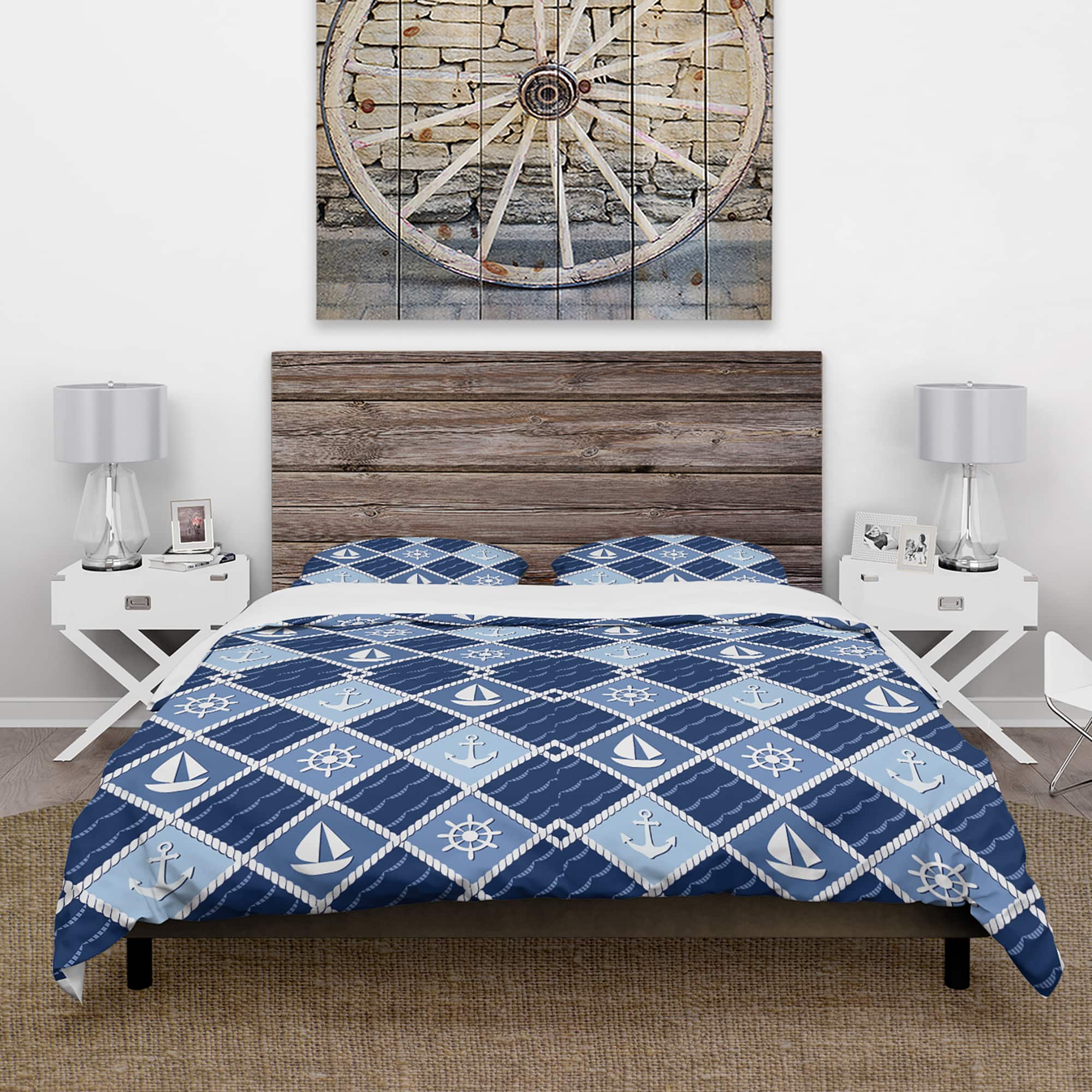 Designart 'Anchor and sailboat on blue waves' Coastal Bedding Set