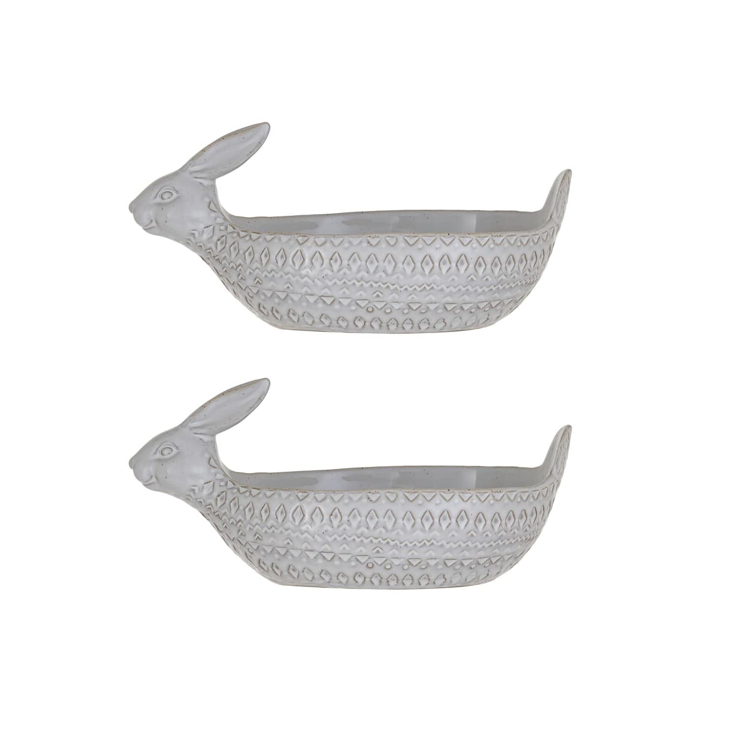 Hello Honey® 11" White Debossed Stoneware Rabbit Bowl with Reactive Glass, 2ct.