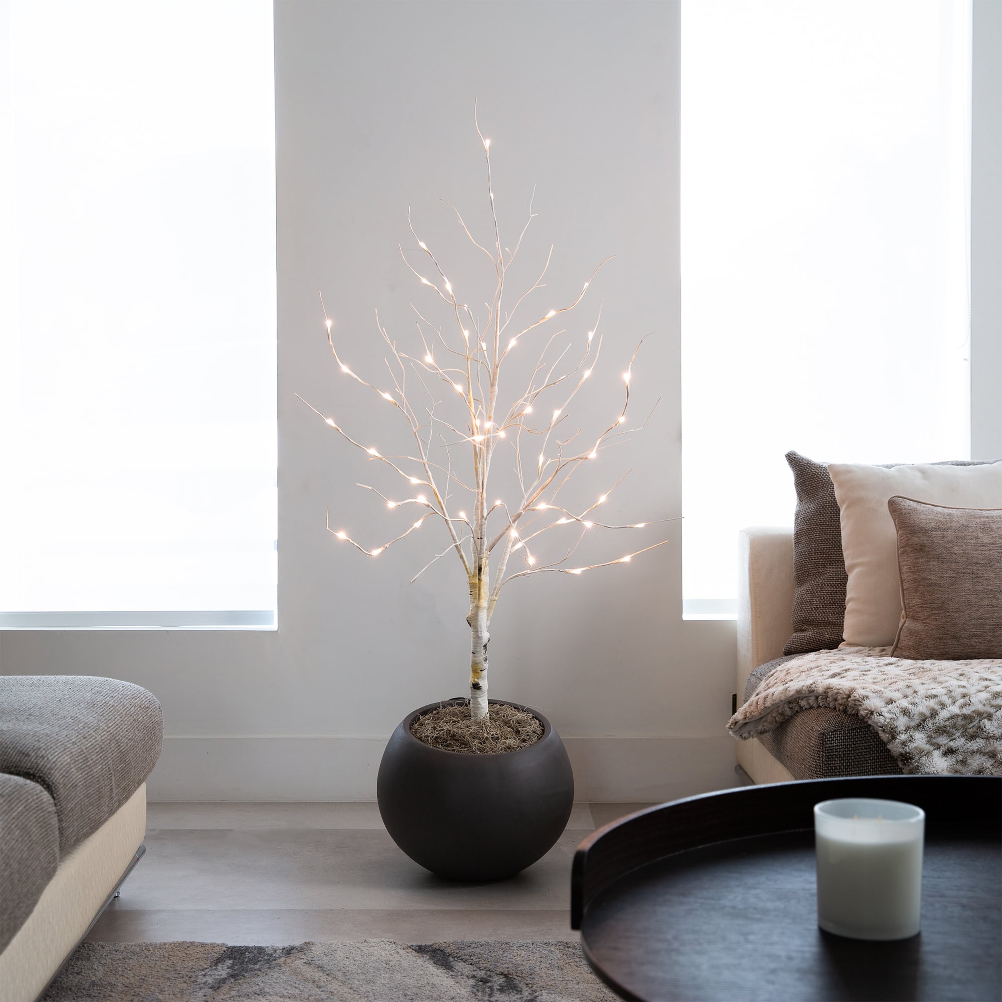 4ft. Pre-Lit White Birch Artificial Christmas Tree, White LED Lights