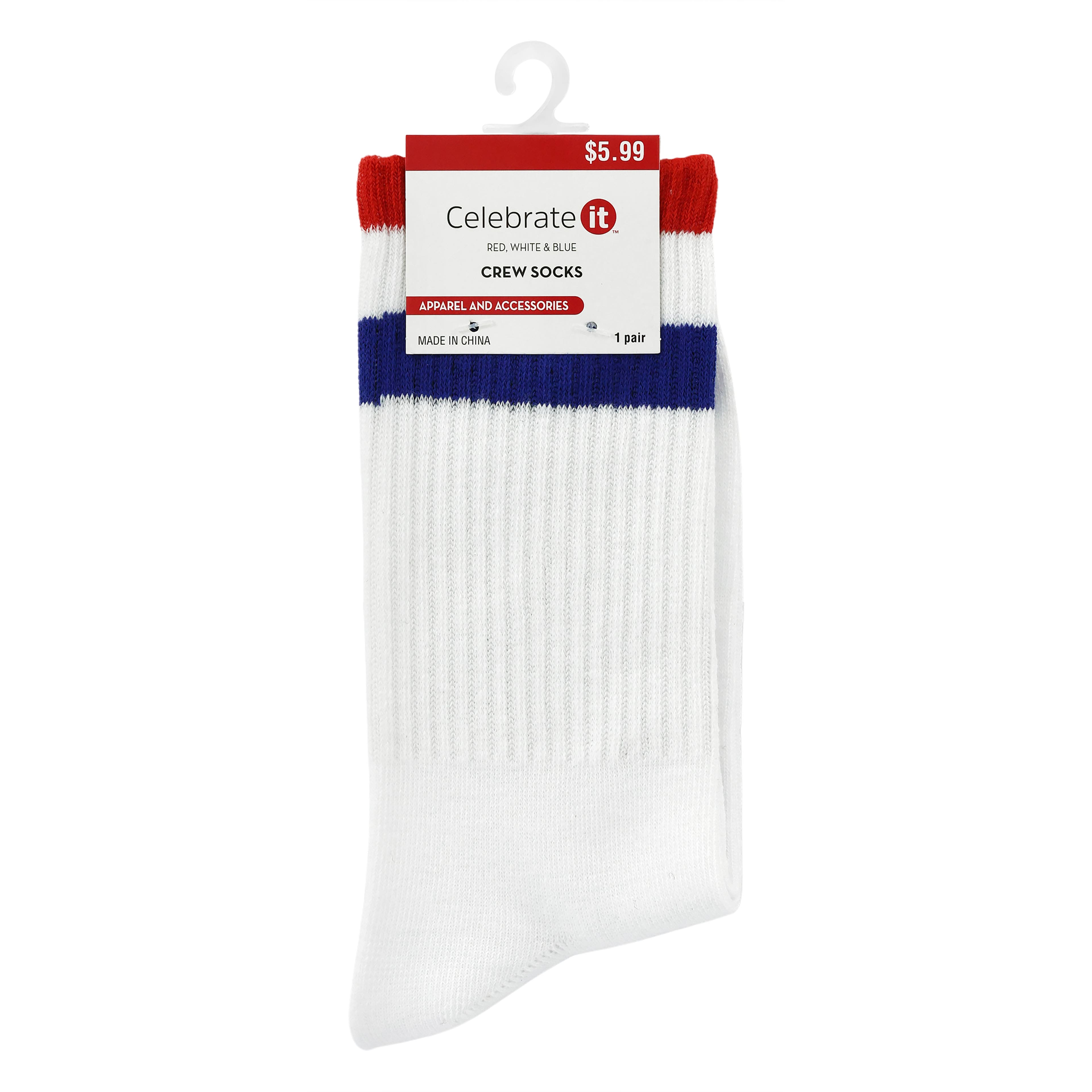 Red, White &#x26; Blue Stripes Crew Socks by Celebrate It&#x2122;