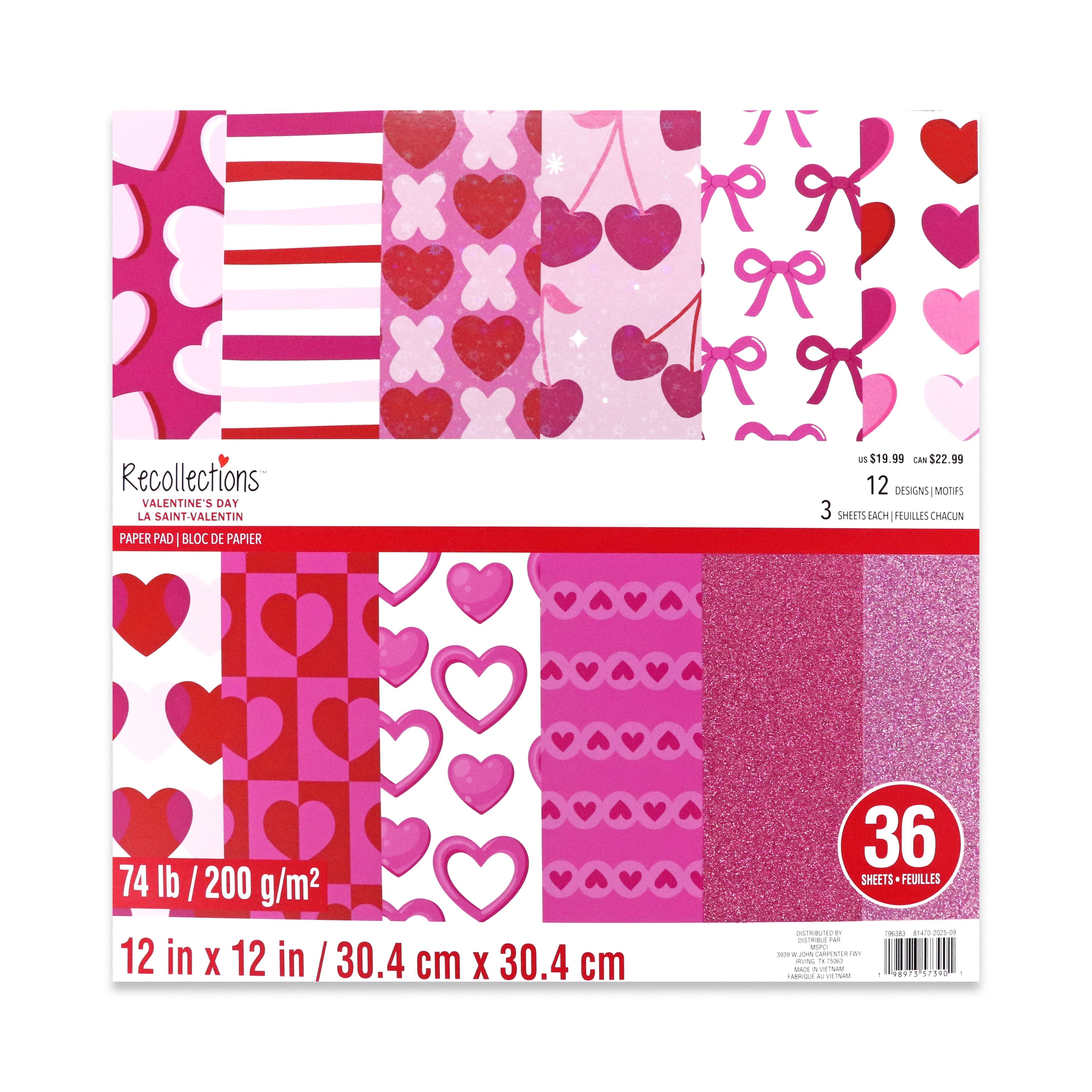 Valentine's Day 12" x 12" Hearts Paper Pad by Recollections™, 36 Sheets