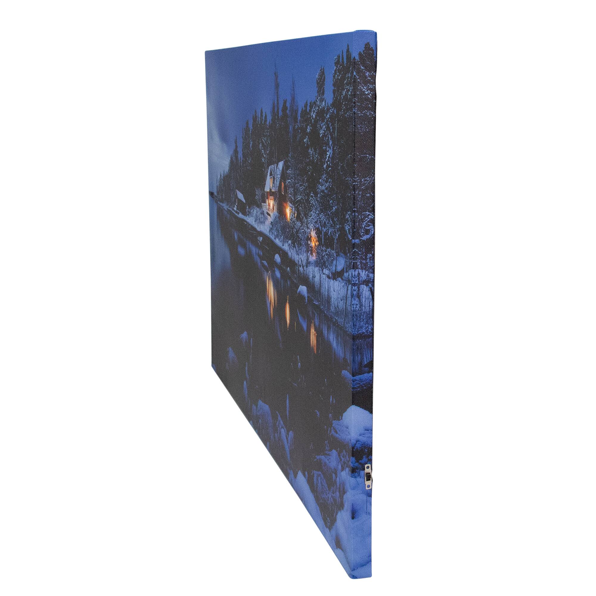 LED Rustic Lodge Cabin on the Lake Canvas Wall Art