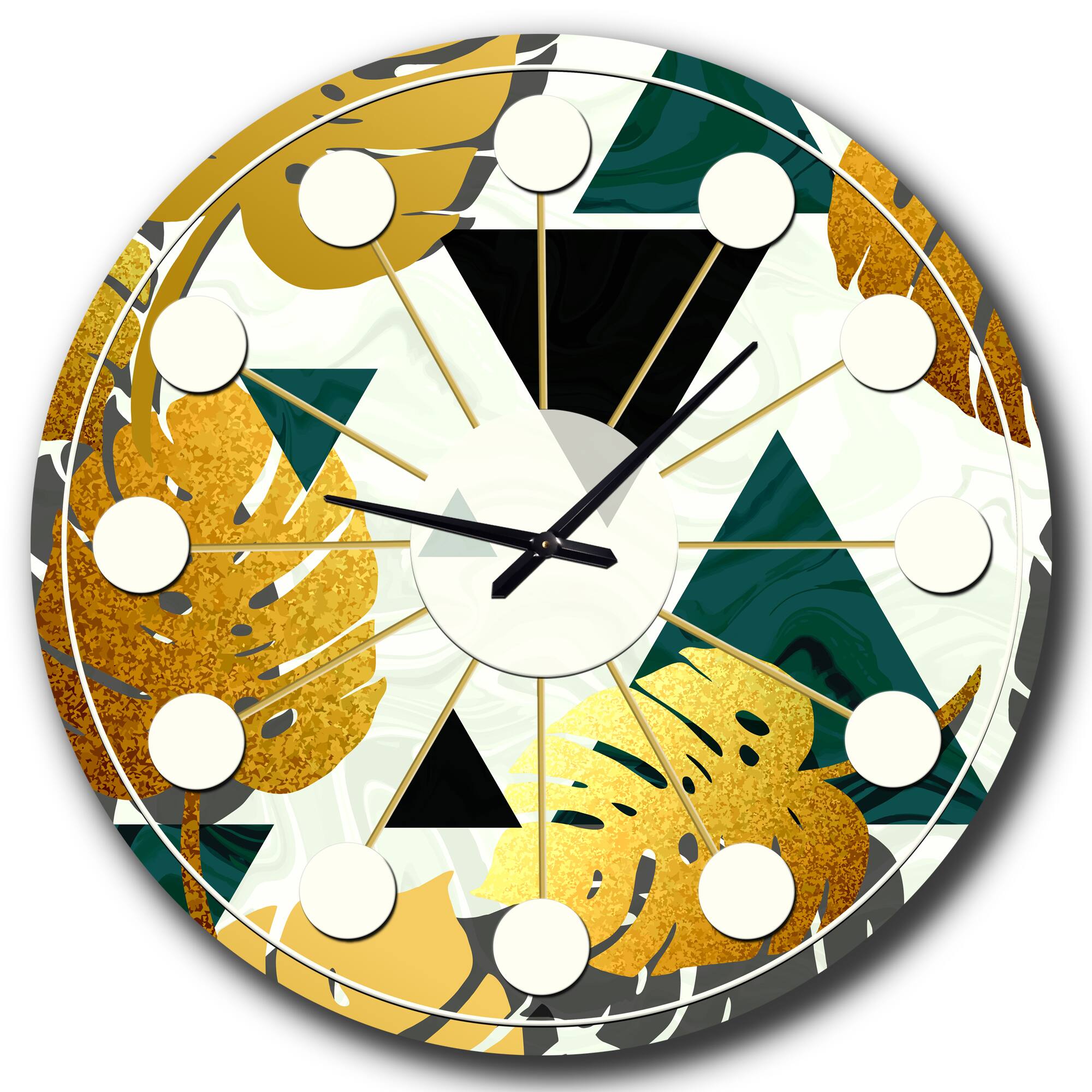 Designart 'Golden Foliage V Mid-Century Modern Wall Clock