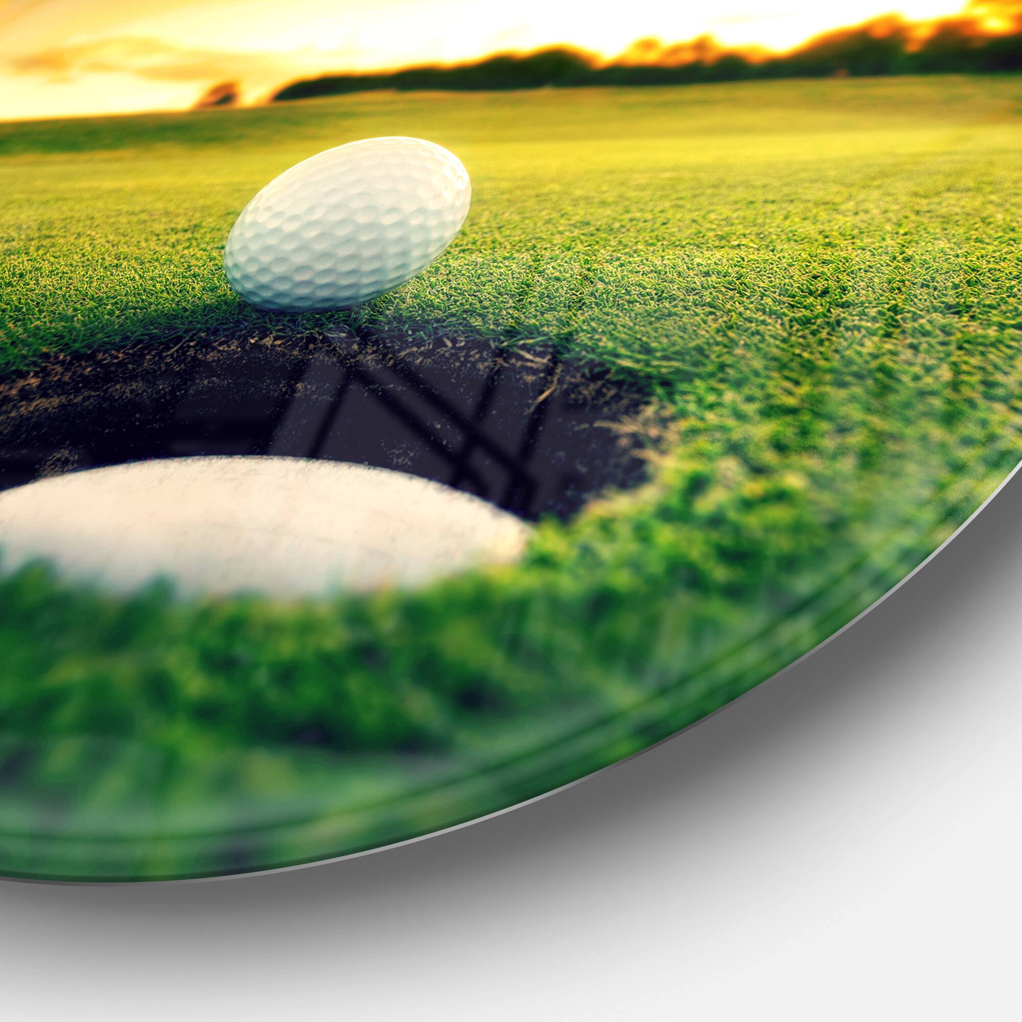 Designart - Golf Ball Near Hole&#x27; Landscape Metal Circle Wall Art