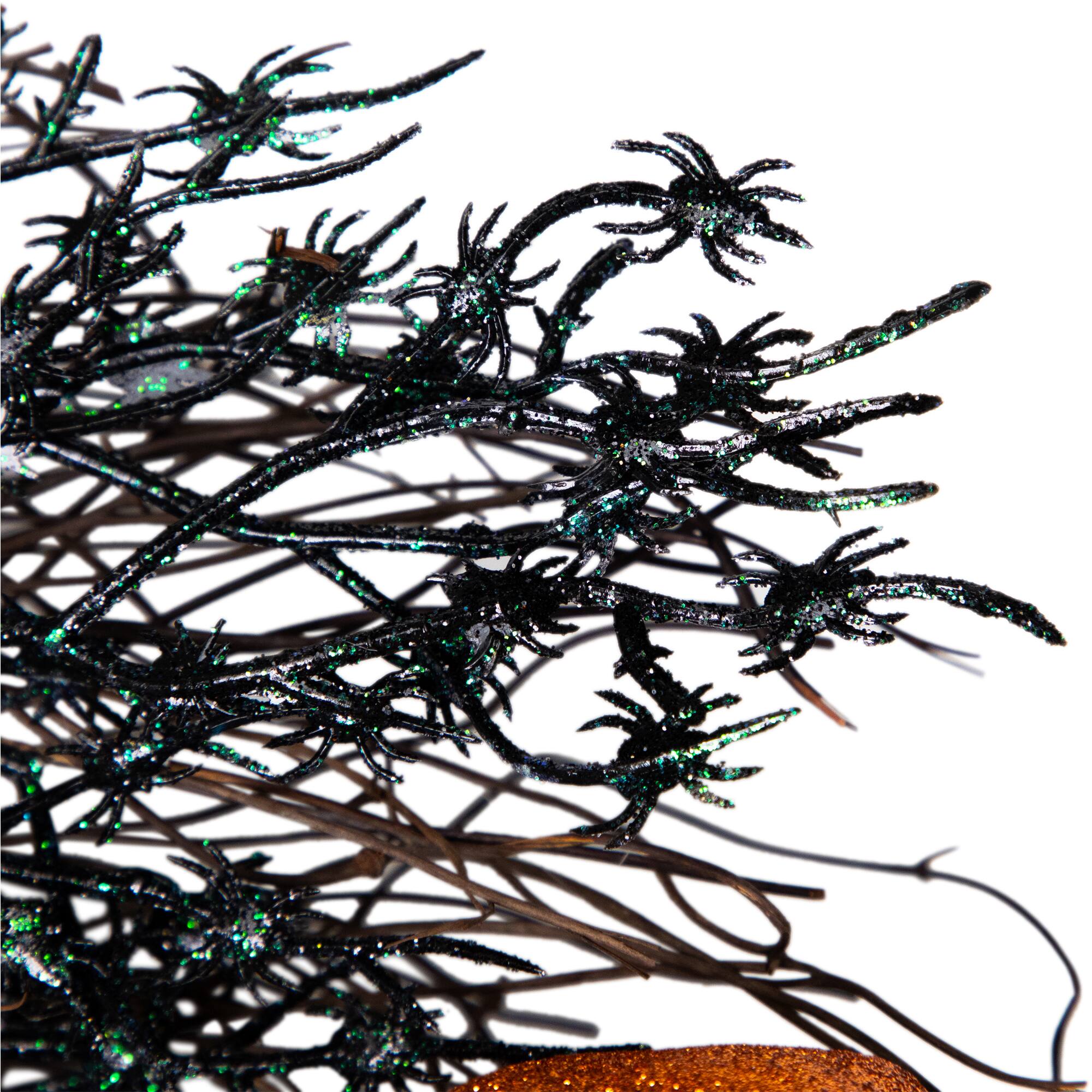 22" Black & Orange Skulls and Spiders Halloween Twig Wreath