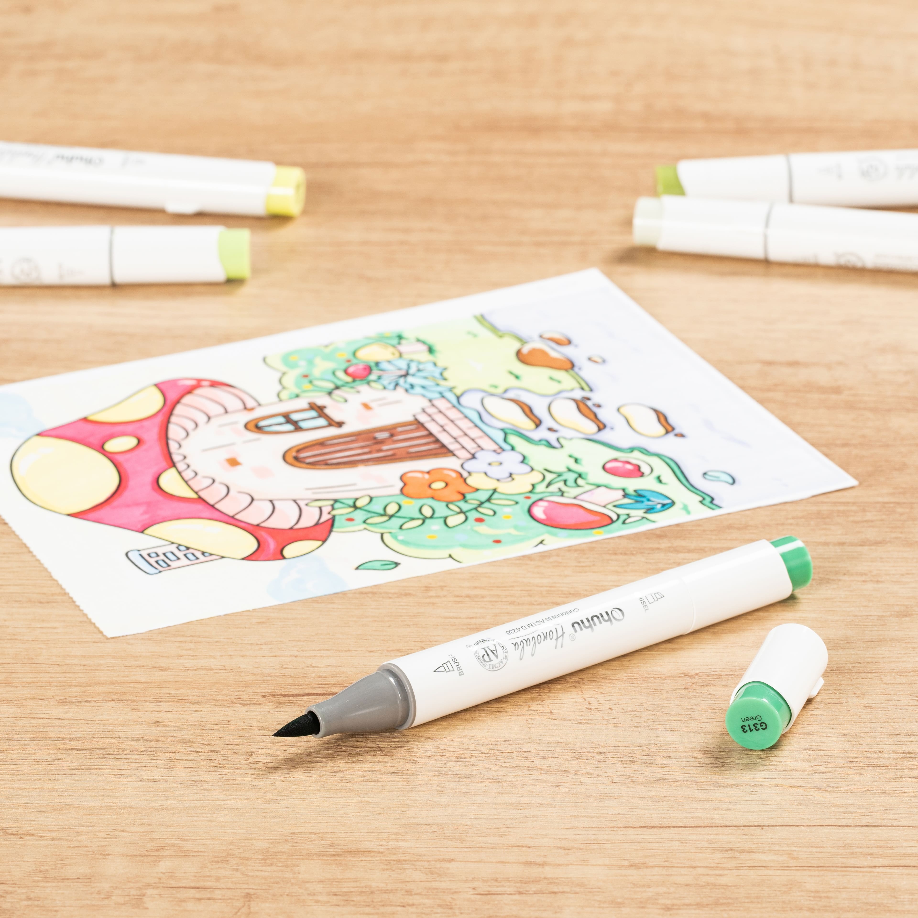 Ohuhu&#xAE; Honolulu Brush &#x26; Chisel Dual Tip Marker