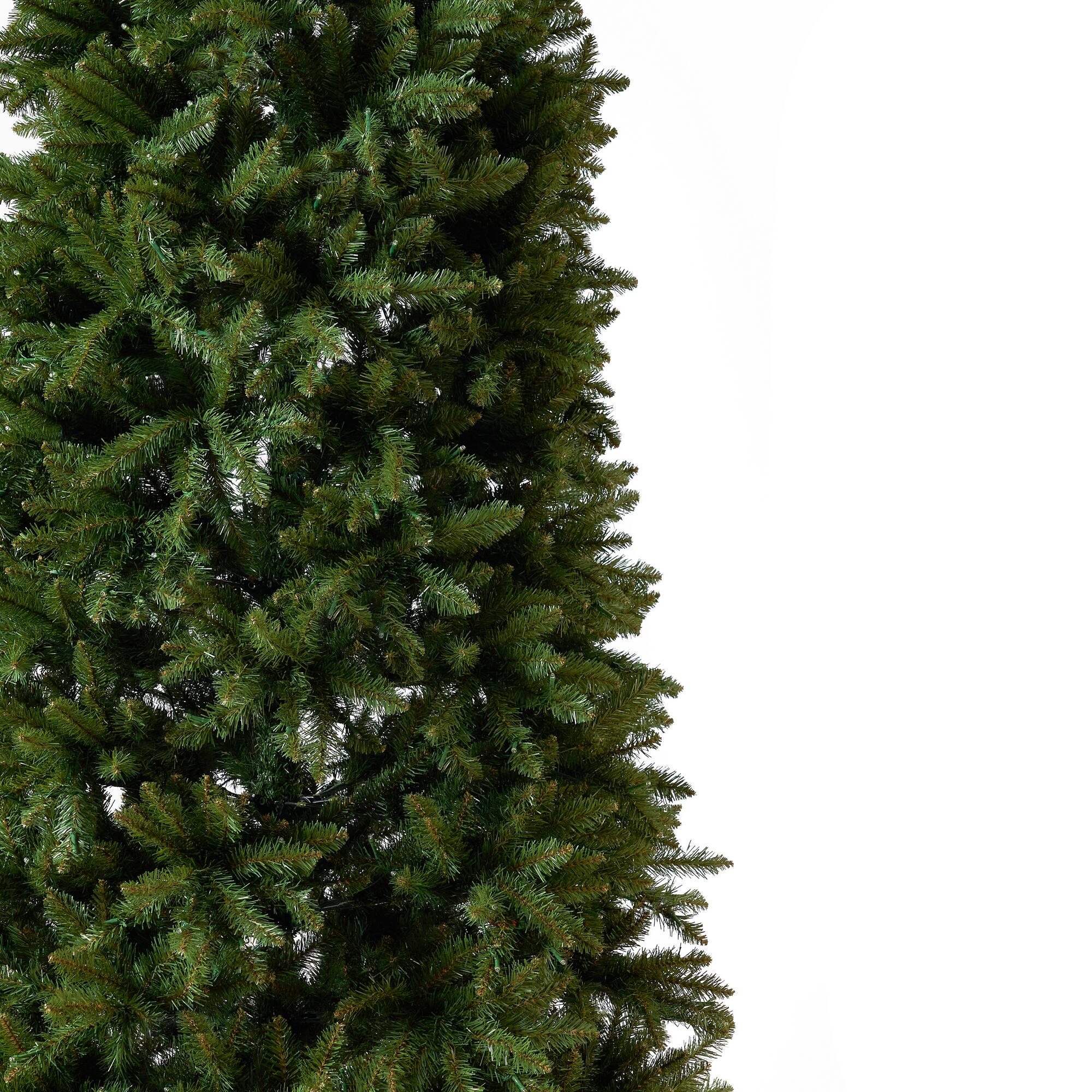 13ft. Pre-Lit Green Mountain Pine Slim Artificial Christmas Tree, Warm White LED Lights