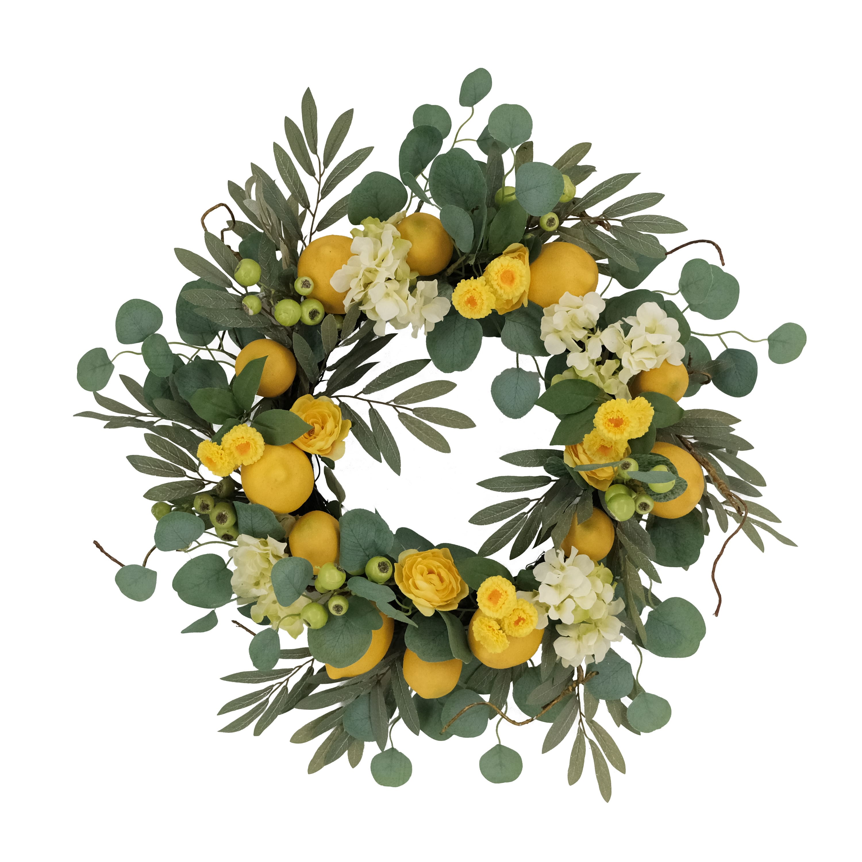 6 Pack: 24&#x22; Lemon &#x26; Hydrangea Floral Spring Wreath